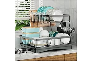 Large Detachable 2-Tier Dish Drying Rack with Utensil Holder and Drain Board