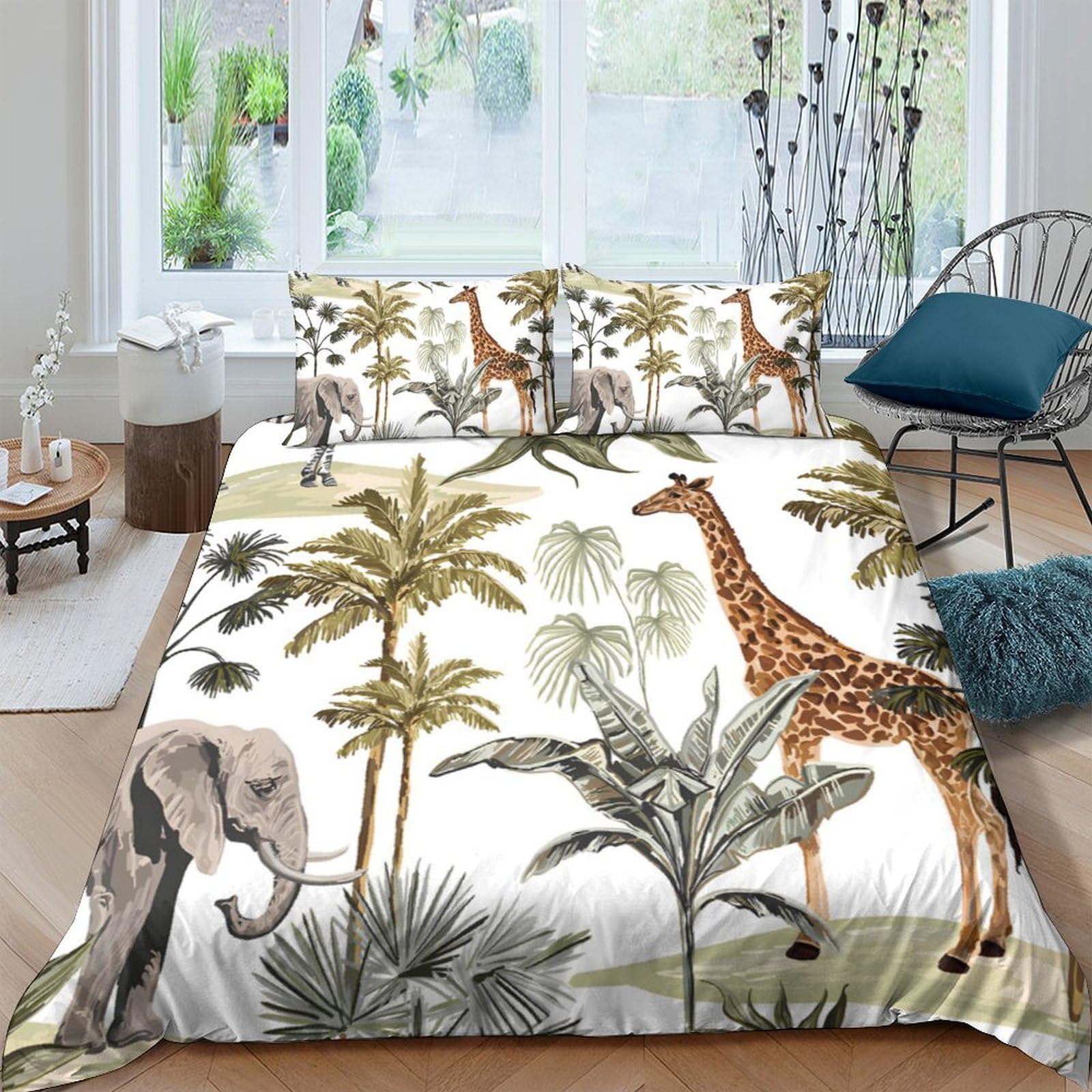 Ctjqhvkz Style-1 3D Printed Safari Jungle Fitted Sheet Microfiber Soft Breathable Wildlife Bed Cover For Bedroom Guest Room Decor Single（135X200cm）