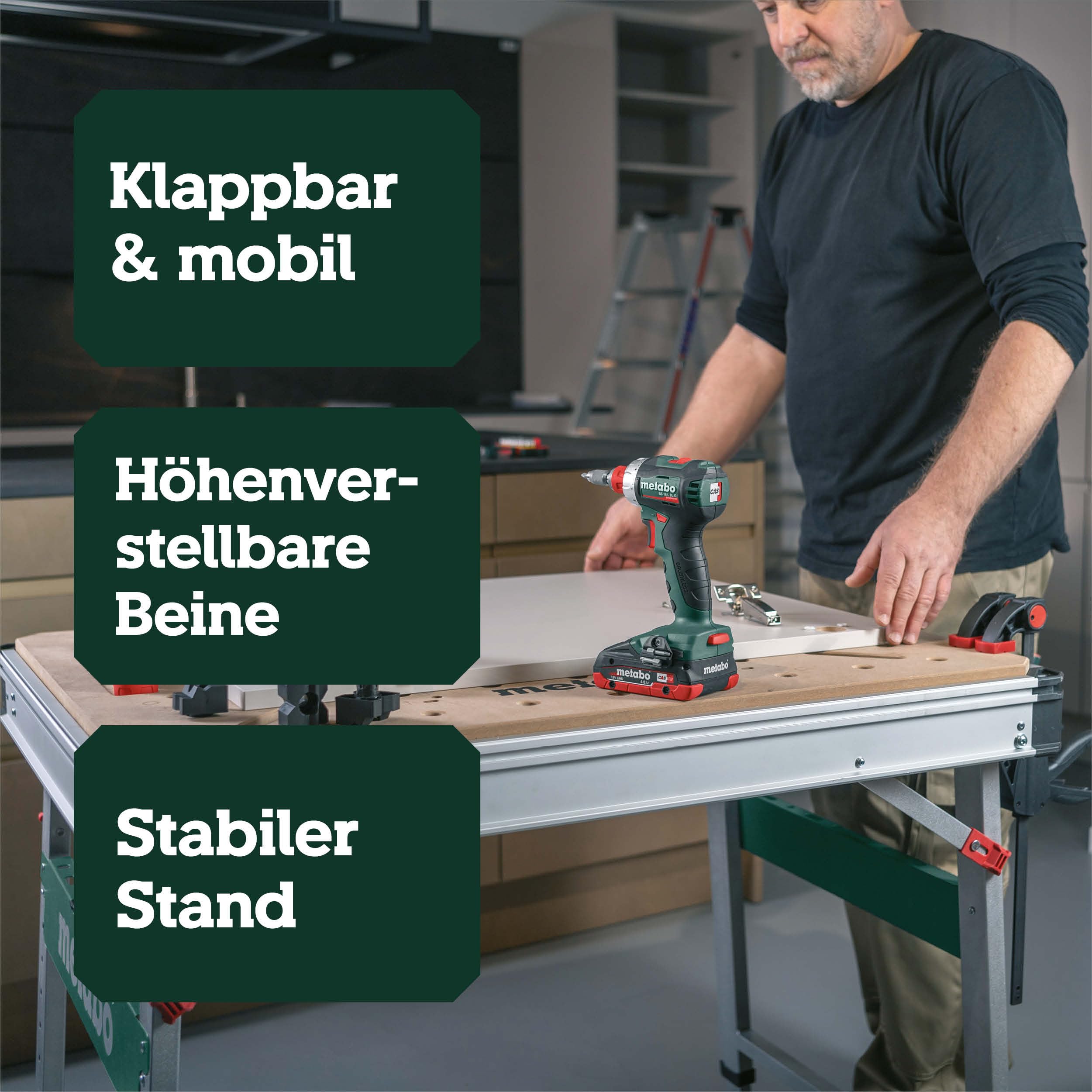 metabo Multifunktionstisch MWB 100, Klappbare Werkbank & Montagetisch