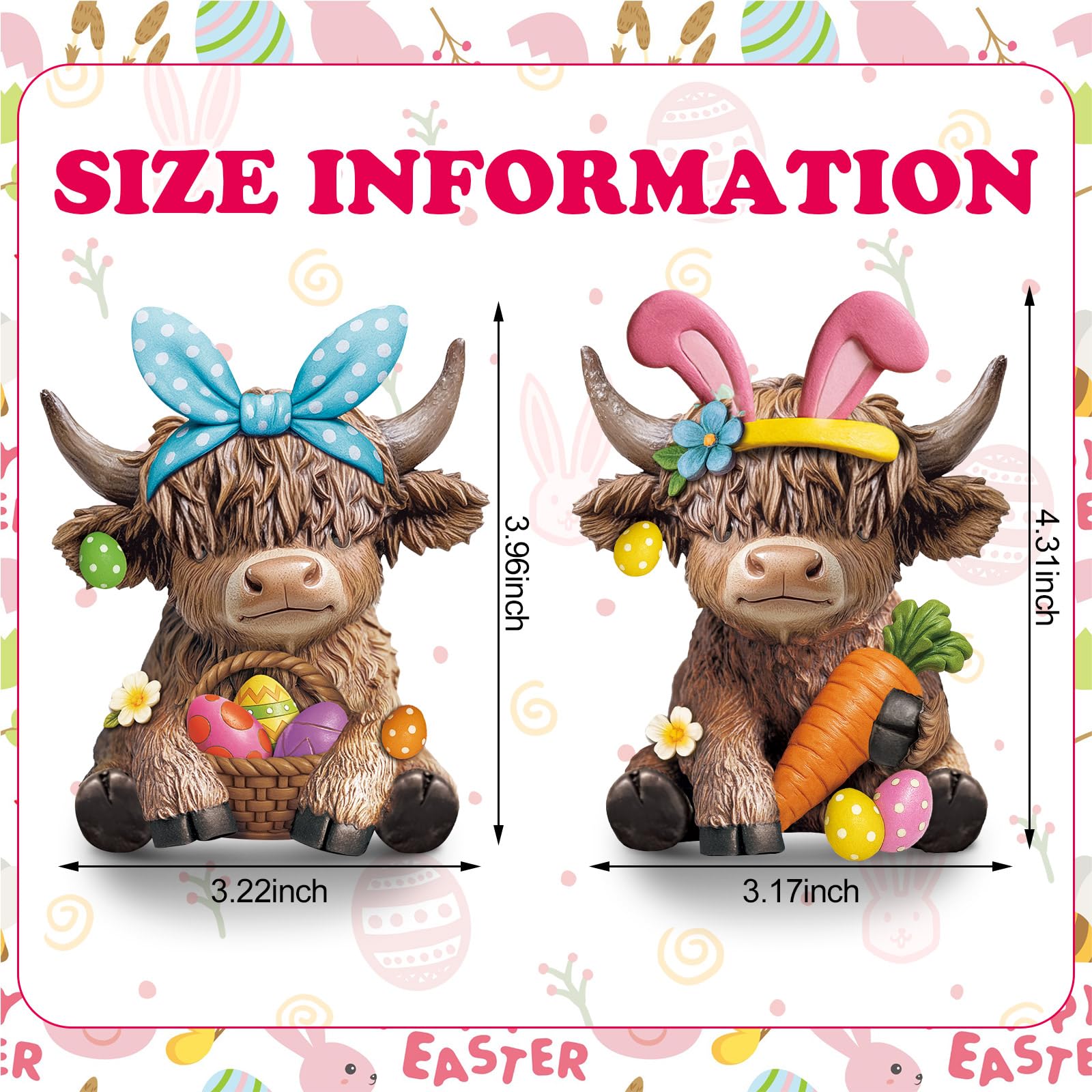 Karenhi 2 statuette di mucca delle Highland pasquali gnomi scozzesi in resina, statua di vitello, regali per Pasqua, casa, giardino, cucina, ufficio, vassoio a più livelli decorazione da tavolo