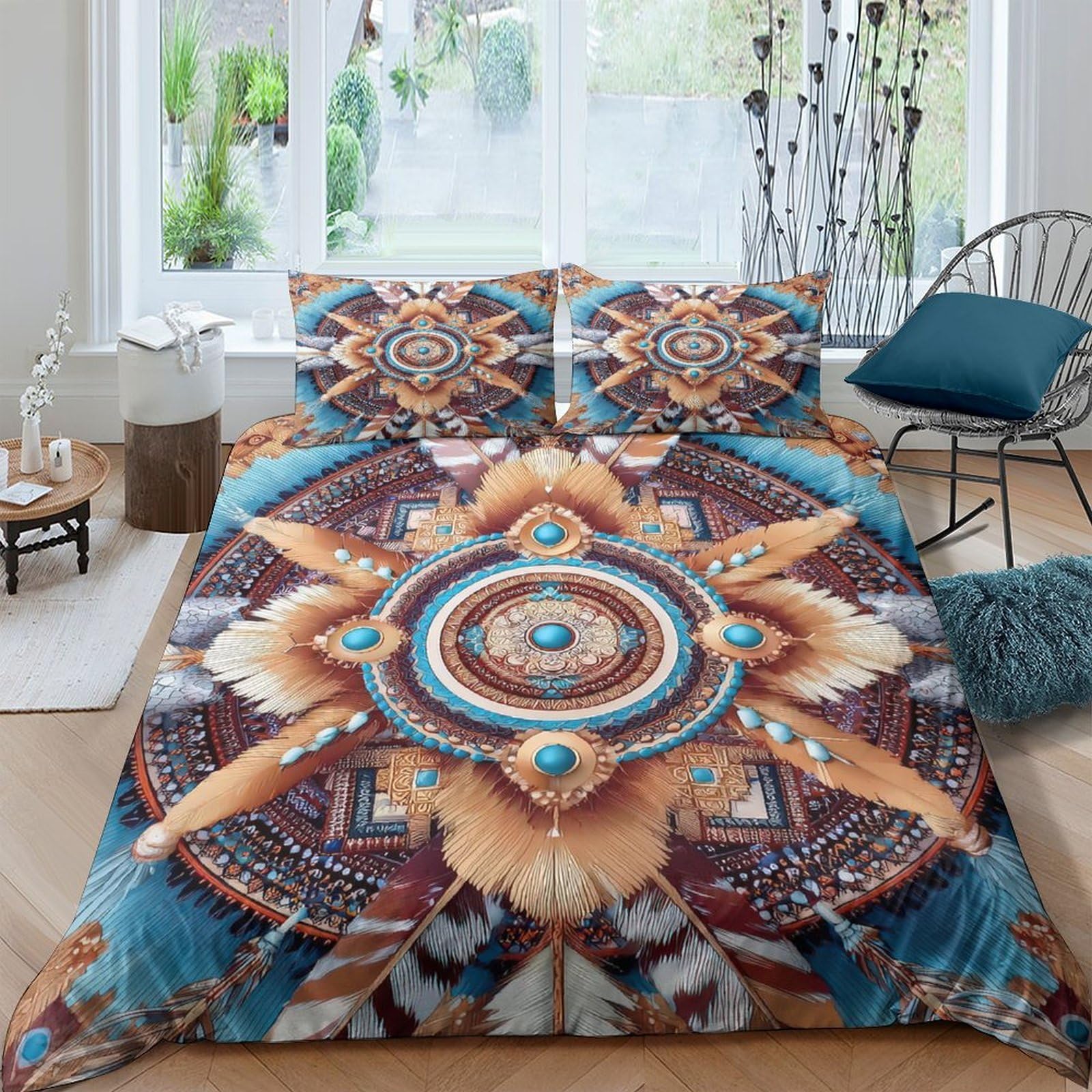 Ctjqhvkz Style-8 3D Printed Boho Mandala Fitted Sheet Microfiber Soft Brown Turquoise Tribal Bed Cover For Bedroom Dorm Mattress Protection Decor Single（135X200cm）