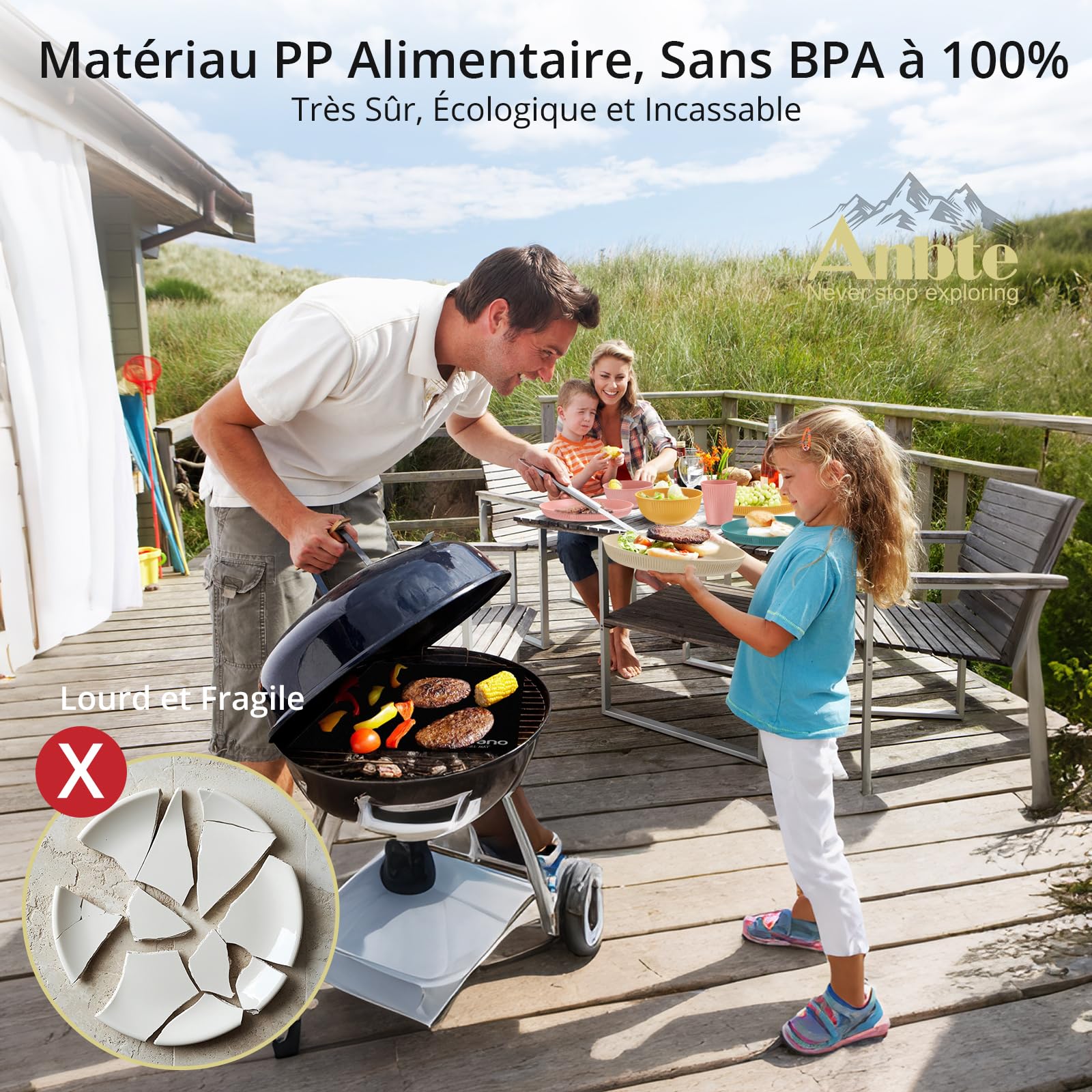 Anbte 12PCS Ensemble de Vaisselle, Vaisselle Plastique Incassable et Réutilisable pour 4 Personnes, Kit de Vaisselle Empilable, pour Cuisine, Camping, Pique-Nique, Fête et Voyage(Jaune Coloré)