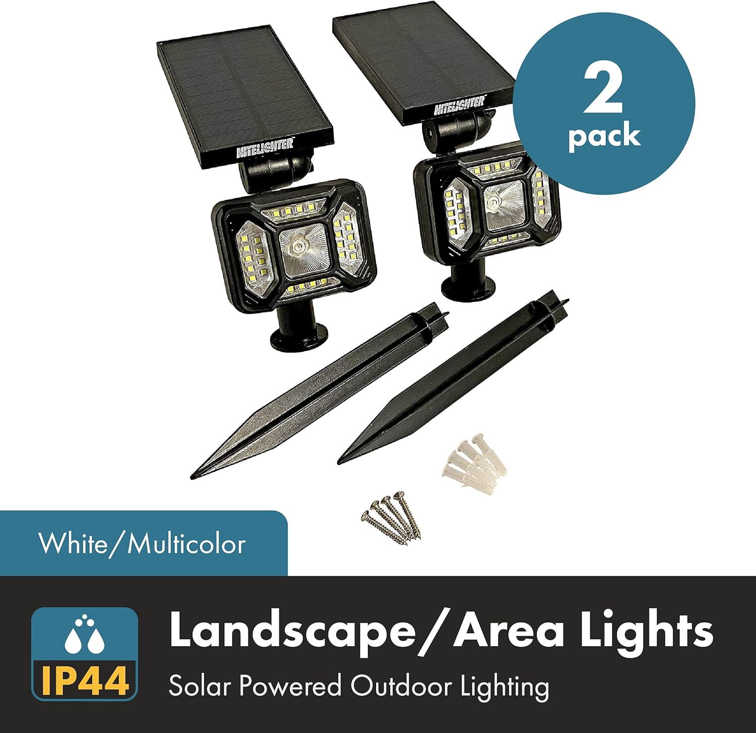 Outdoor Solar Powered Lights for Yard - Outdoor Adjustable Waterproof Landscape Uplighting for Flag, Tree, Plant, Statue, Installs on Ground or Wall, 2-Modes of Lightning, 2-Pack