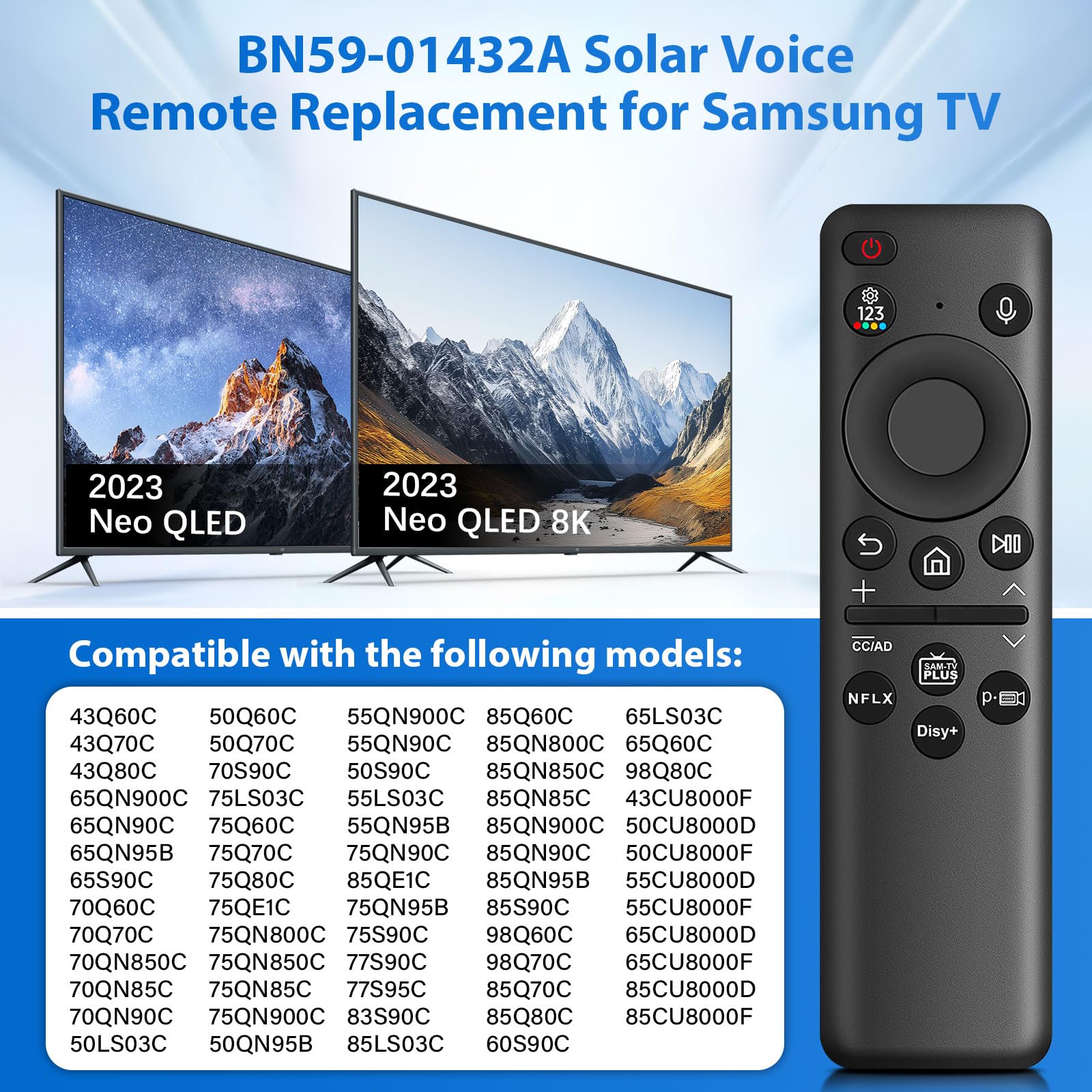 BN59-01432A Telecomando vocale solare di ricambio per telecomando TV Samsung con celle solari ricaricabili Bluetooth - Nero