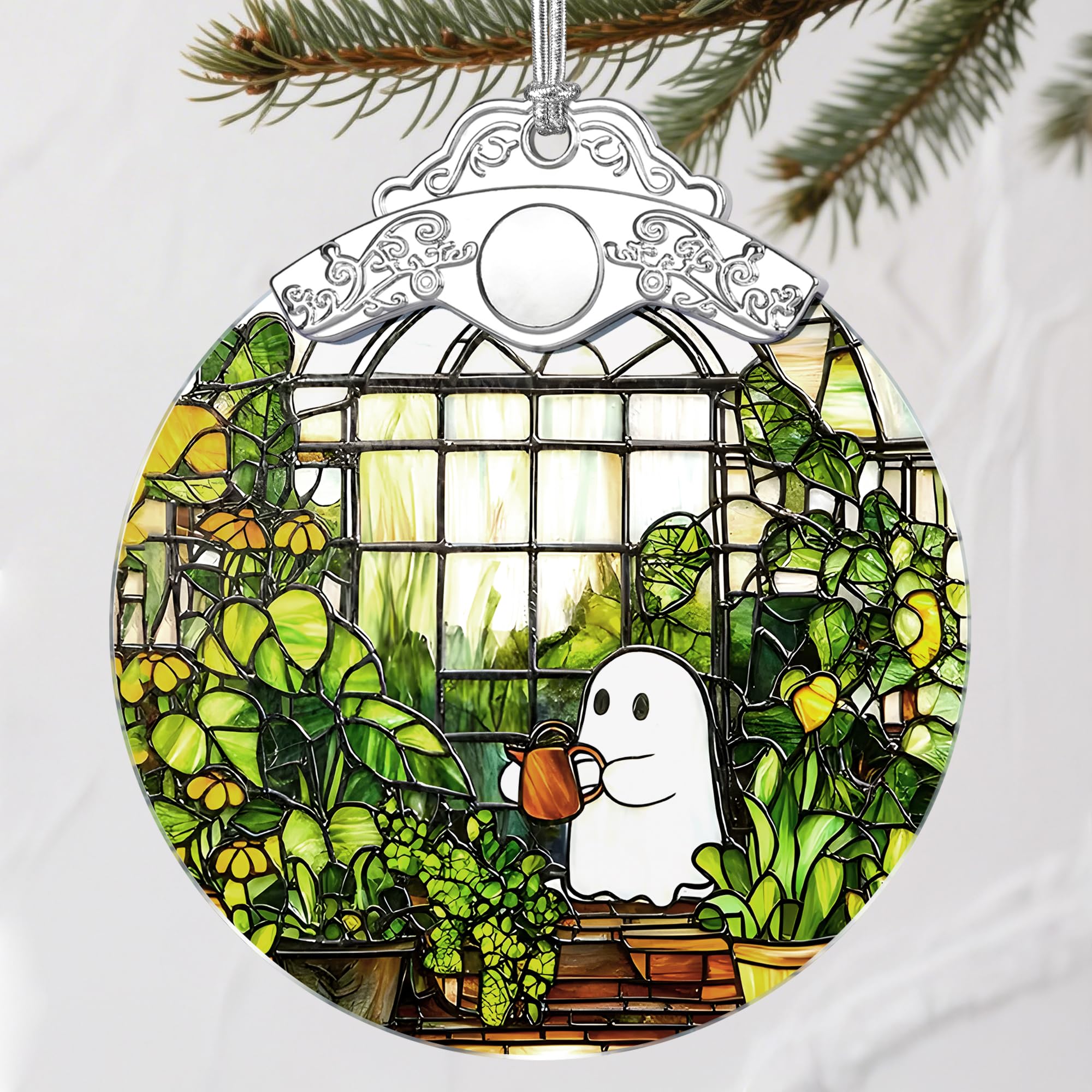 Décoration de Noël fantôme vitrail : suspensions festives artisanales pour sapin