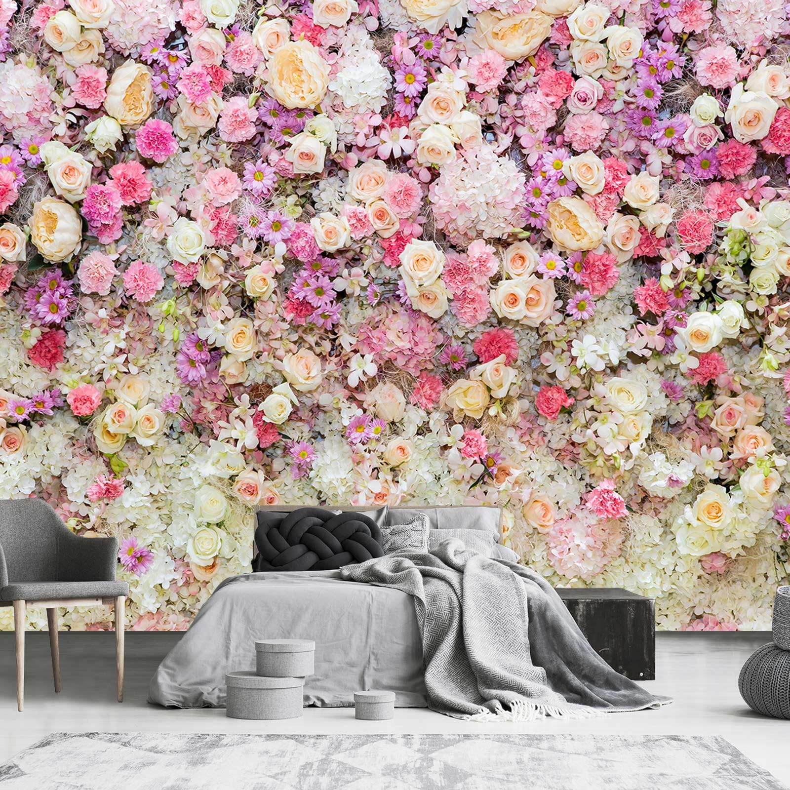 YQWDMX - 3D Pink Rose Flower Wall Large Floral Mural Wallpaper for ...