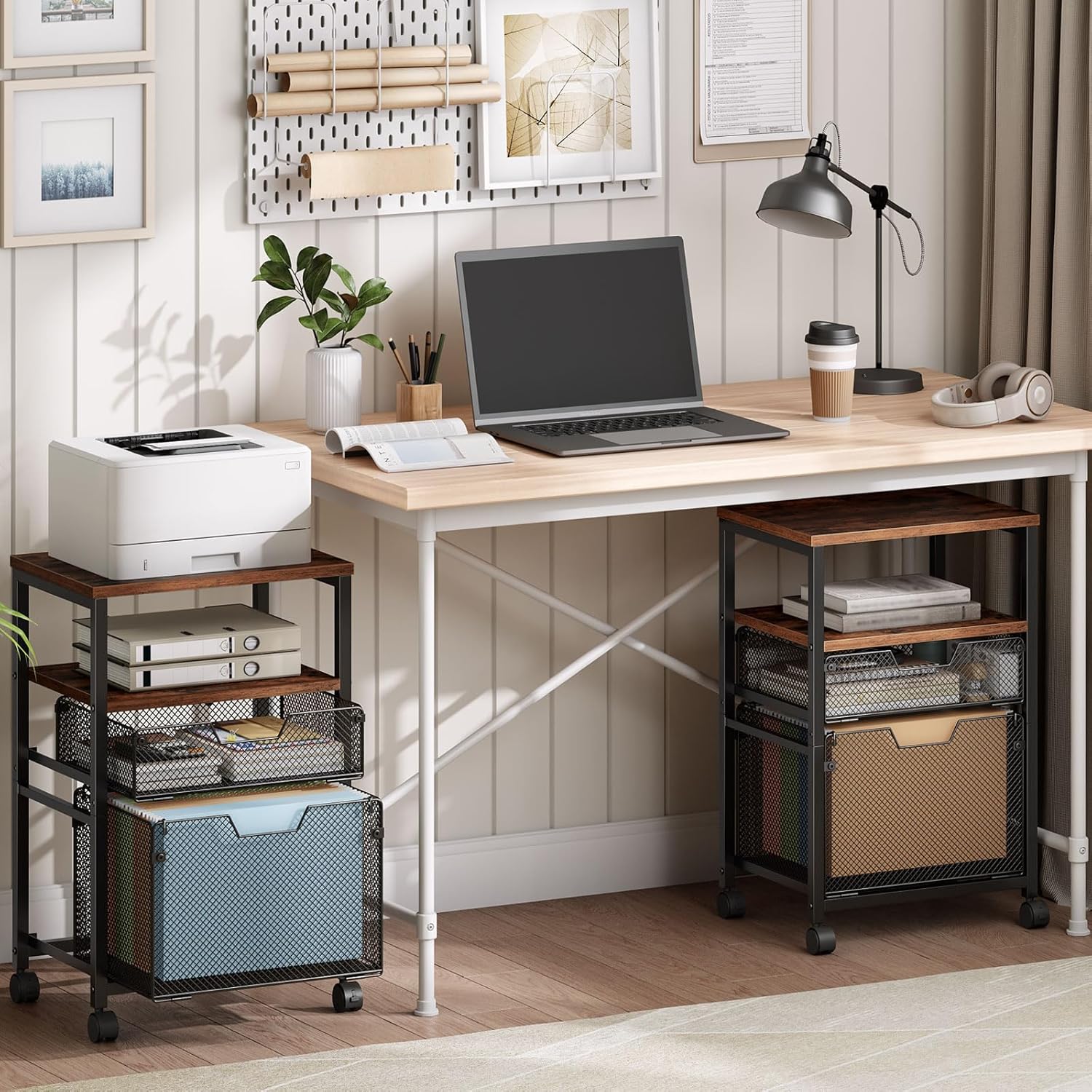 HOOBRO Rolling File Cart with 2 Storage Drawers, Under Desk Mobile Filing Cabinet on Wheels for Home Office, Hanging Folder Holder Utility Cart Printer Stand, Rustic Brown BF39WJ01 - Image 2