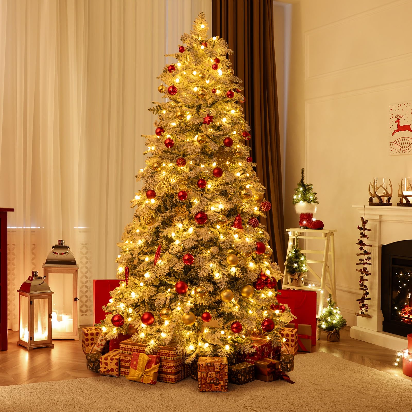 LIFEZEAL Árbol de Navidad Nevado con Luces Incorporadas (180 cm) (210 cm)