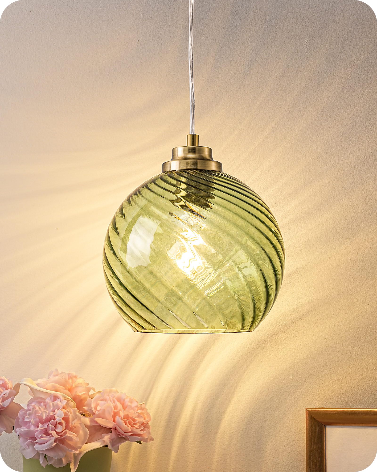 EDISHINE Suspension Verre Ondulé, Vert Menthe, Réglable 1,5 m