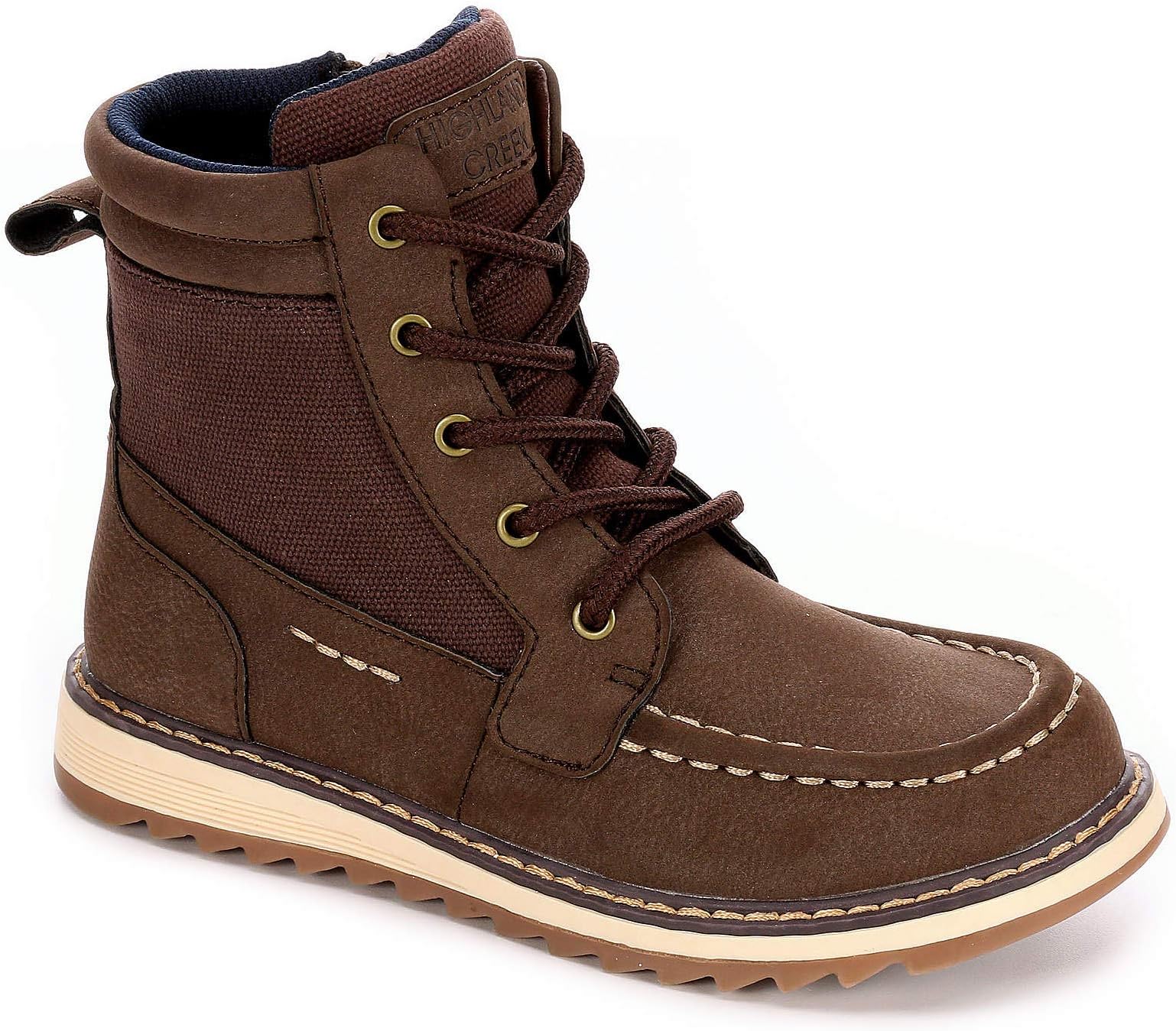 Highland Creek Boys Beau High Top Boot Shoes, Brown, US 5 Big Kid