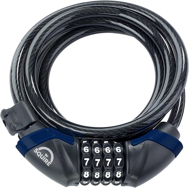 Squire Locks Heavy Duty Bikelock (Kilda Combi) - 4 Wheel Combination Cable Lock - Weatherproof Armoured Steel Combination Bike Lock - Flexible, Tamper Proof Combination Lock All Purpose Use (1800 mm)