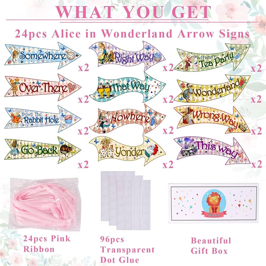 Amazon.com: Alice in Wonderland Arrow Signs, 24pcs Alice in Wonderland Signs, Htabiol Alice in Wonderland Party Decorations, Fit for Alice Wonderland Decor, Alice in Onederland 1st Birthday, Mad Hatter Tea Party : amazon-com-alice-in-wonderland-arrow-signs-24pcs-alice-in-wonderland-signs-htabiol-alice-in-wonderland-party-decorations-fit-for-alice-wonderland-decor-alice-in-onederland-1st-birthday-mad-hatter-tea-party
