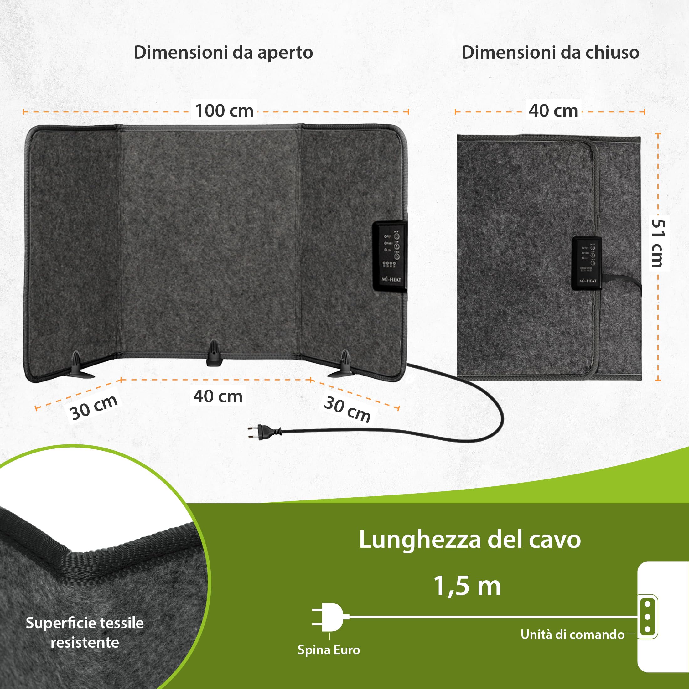 Mi-Heat Pannello Infrarossi Riscaldamento Pieghevole (260W) – Stufa Infrarossi per Home Office e Smart Working – Scaldagambe Elettrico Sotto Scrivania con Timer e 3 Livelli, Grigio