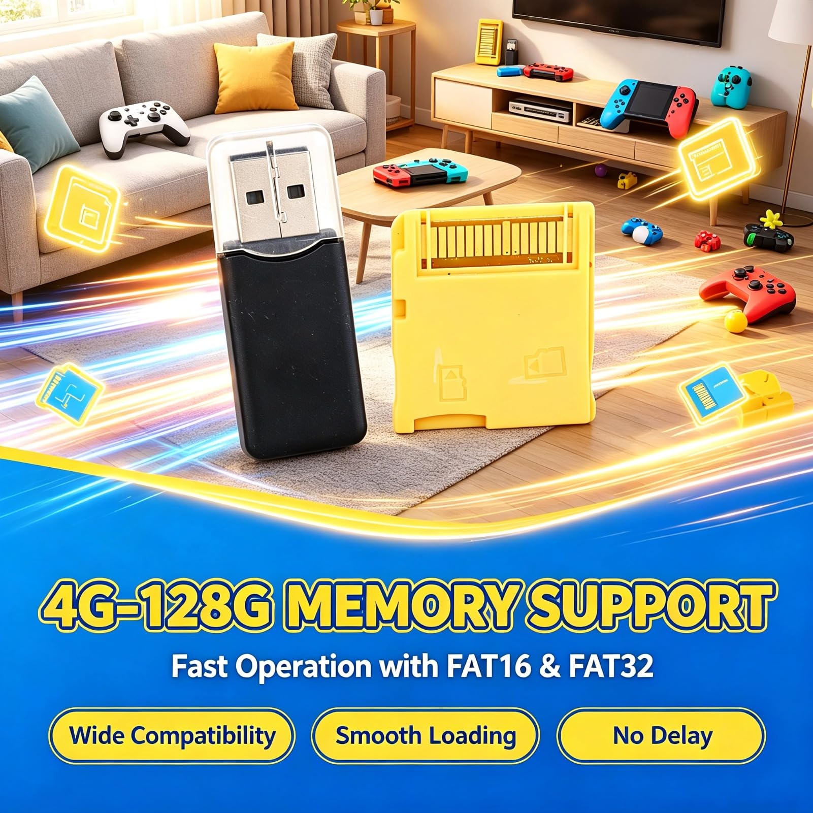 Lazmin112 2025 R4 Tarjeta de Memoria de Videojuegos, Chip ASIC Construido, Tarjeta Flash con Lector, para NDS/NDSL/NDSI/NDSI XL/2DS/3DS/3DS XL/Nuevo 3DS/Nuevo 3DS XL/2DS XL (Gold)