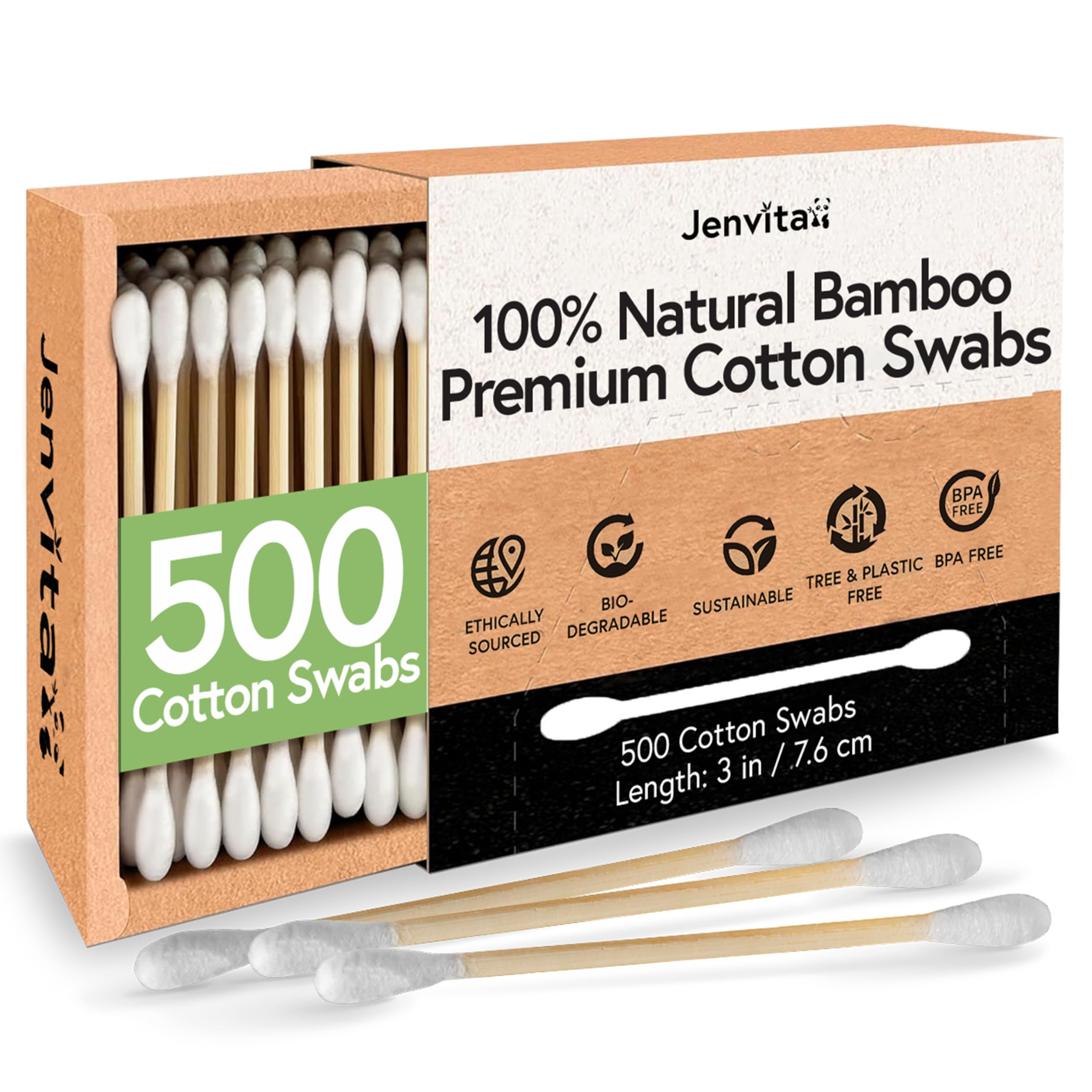 100% Bamboo Cotton Swabs for Ears (500-Pack) - Perfect for Baby & Personal Care | Double-Tipped Ear Swabs Cotton for Makeup & Cleaning | FSC Certified & Hypoallergenic, Made for All Ages & Pet