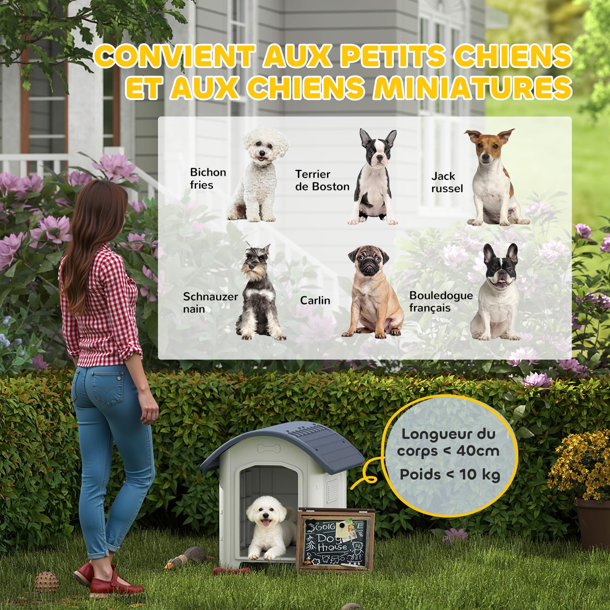 PawHut Niche pour Chien extérieur en polypropylène imperméable, ventilé, Maison Chien extérieur, Plancher surélevé et Amovible, bouches d'aération, pour Jardin, terrasse, intérieur, Gris