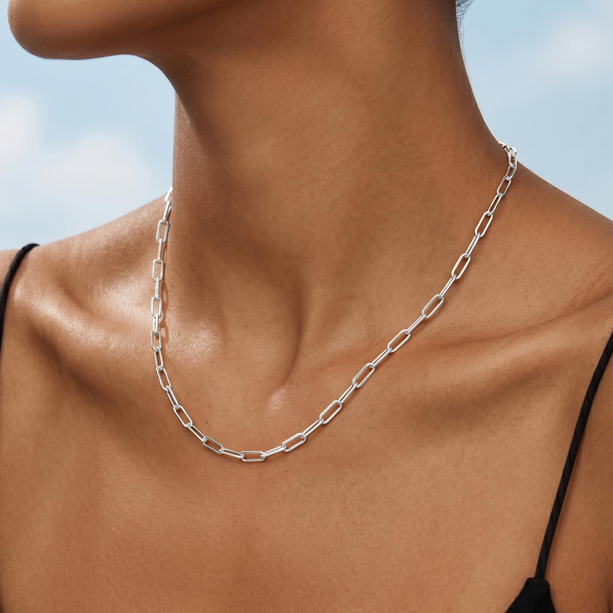 S925 Sterling Silber Over Kette Damen 5MM Breit Büroklammer Kette