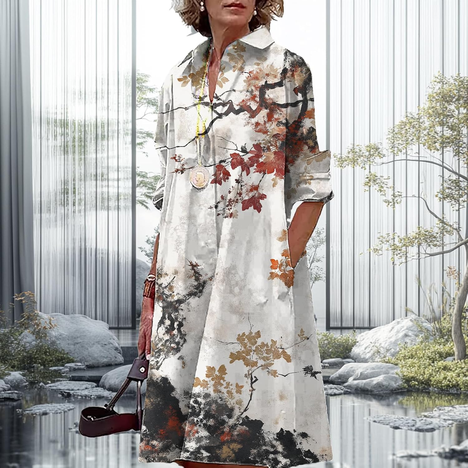 domirica Button Down Shirt Dress for Women Floral Long Sleeve Collared A Line 2025 Summer Fashion Trendy Casual Midi Dress