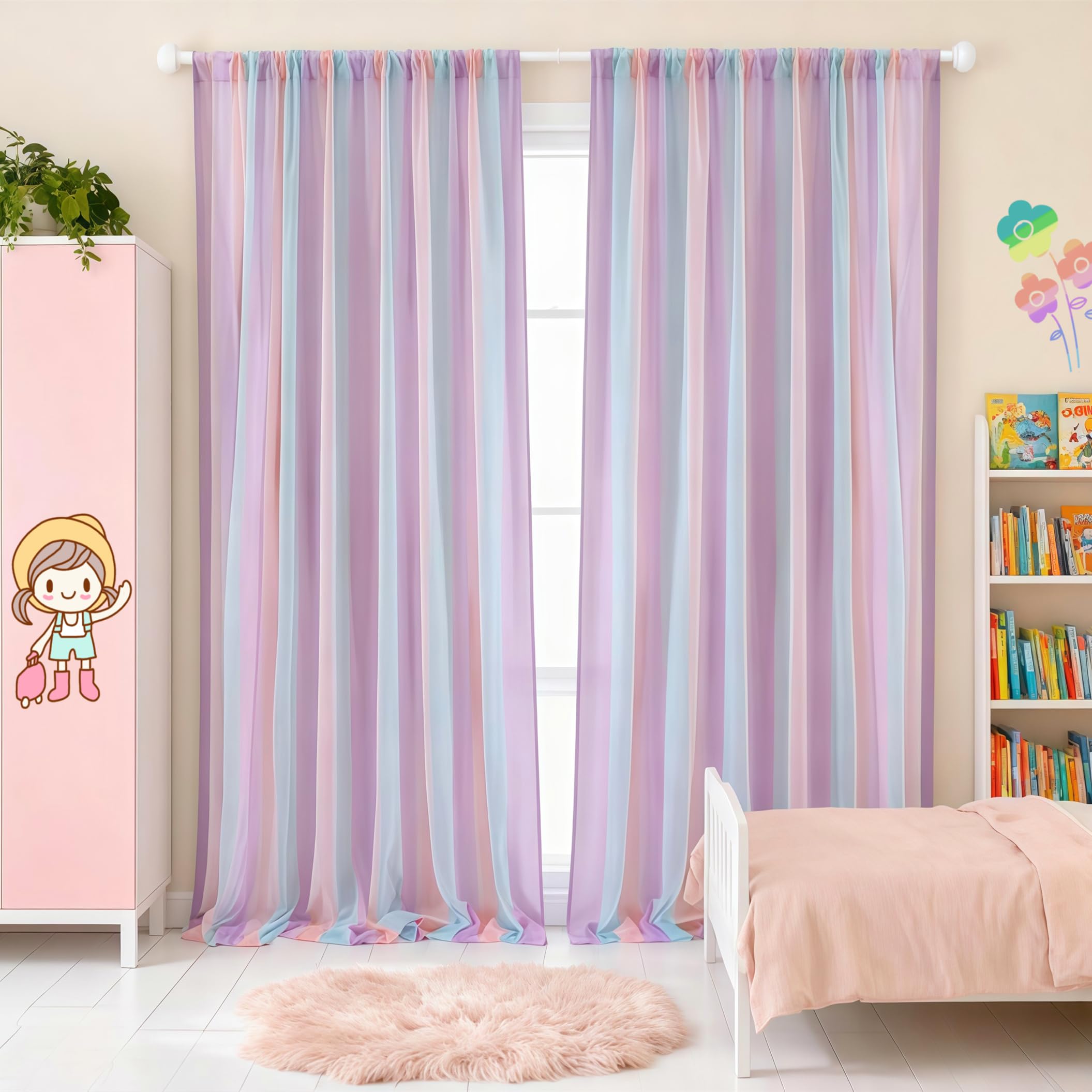 Rideaux voilés Arc-en-Ciel avec lumières pour Chambre à Coucher/fête à thème, Rideaux voilés à Passe-Tringle, 84 Pouces de Long, 2 Panels/Style B