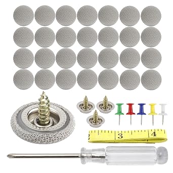 HighFree 60 Set of Automotive Car Roof Headliner Repair Button Pins Kit, Universal Auto Roof Snap Rivets Retainer for Car Roof Fixed, with Installation Tool, Fit All Cars Grey Grid