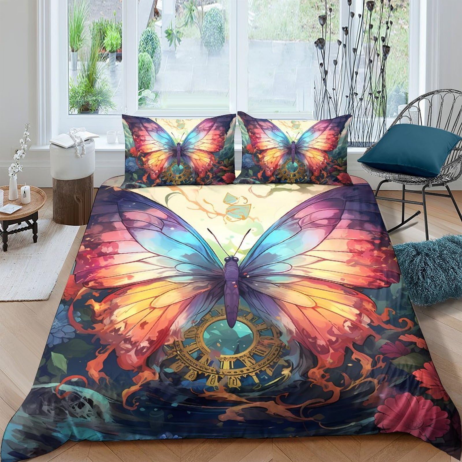 Ctjqhvkz Style-8 3D Printed Colorful Butterfly Fitted Sheet Microfiber Soft Bed Sheet For Bedroom Dorm Mattress Protection Decor Single（135X200cm）