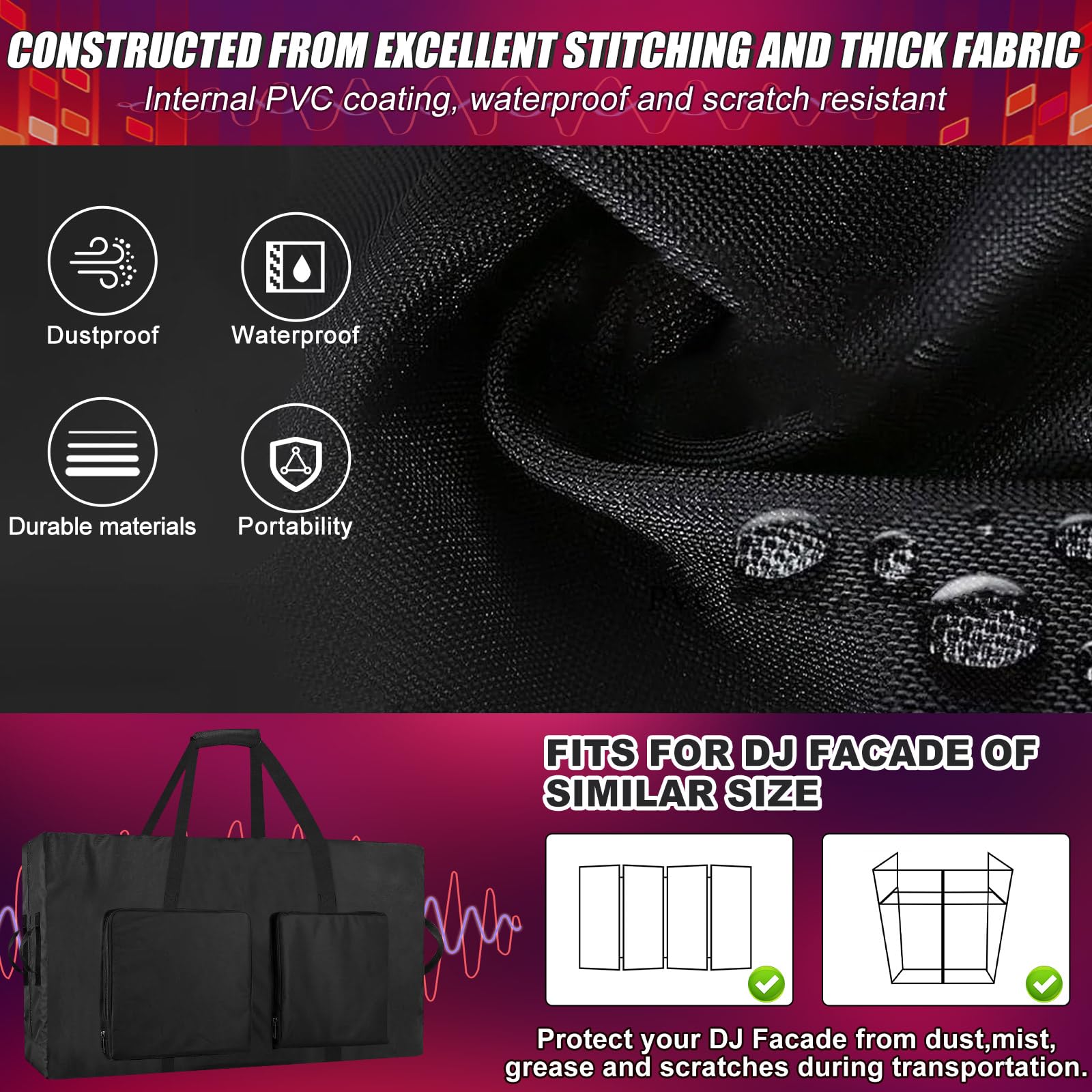 Heavy Duty DJ Facade Booth Carry Bag [opzioni di trasporto multiple+grandi tasche] 121,9 x 14 x 59,9 cm per DJ portatile stand tavolo nero (solo borsa)