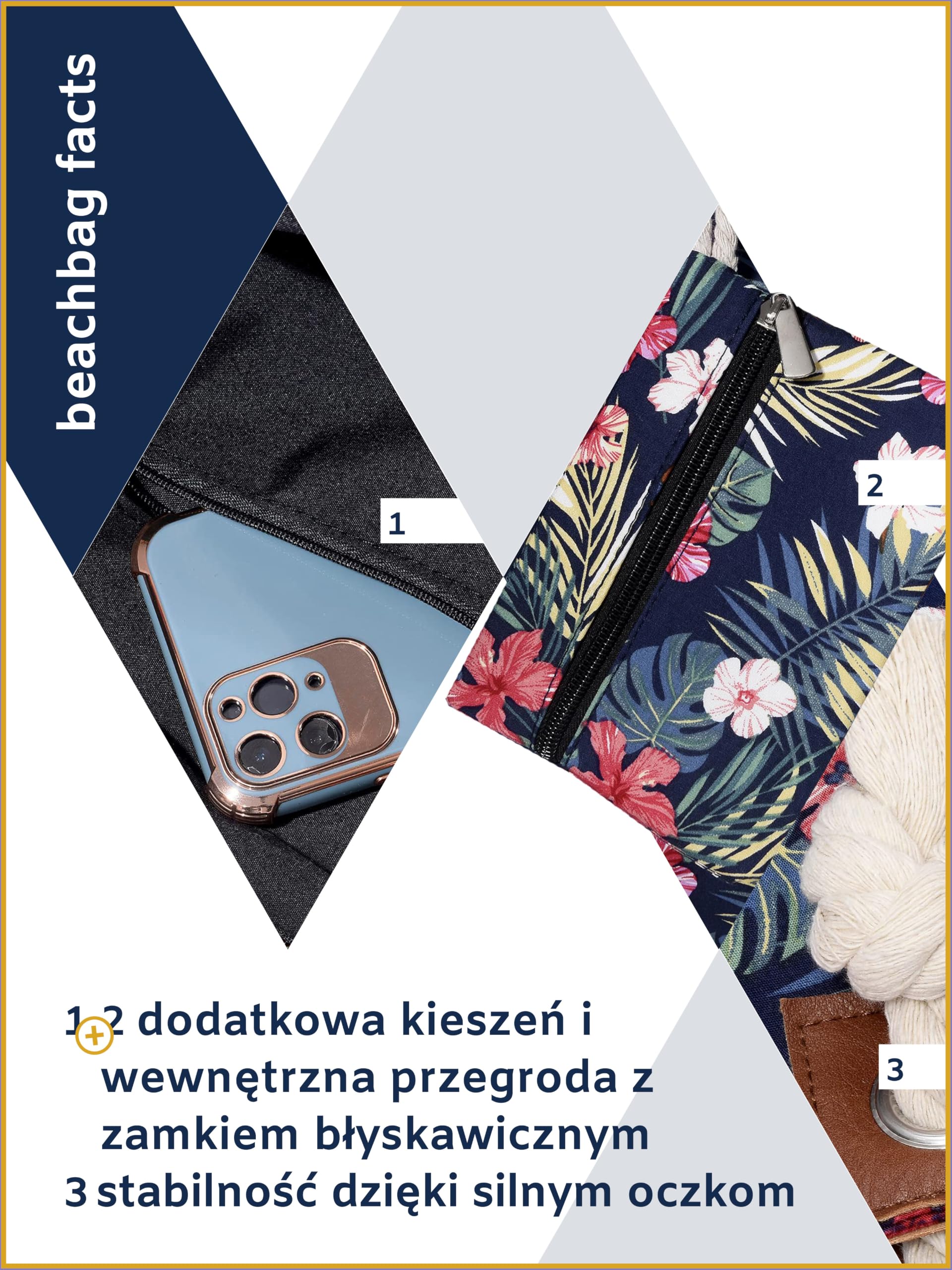 MASADA Duża torba plażowa z zamkiem błyskawicznym wodoodporna