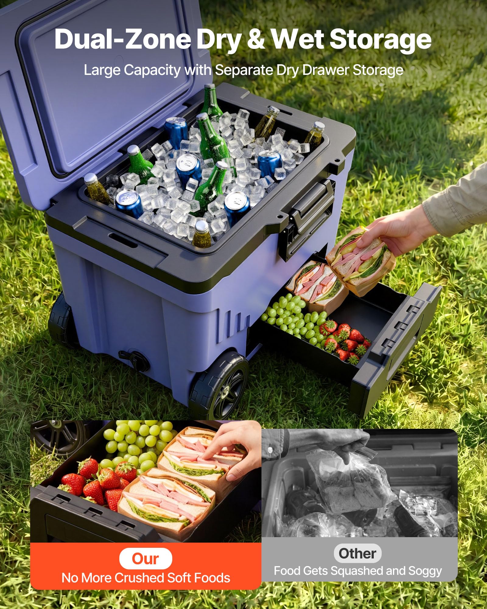 VEVOR Scatola Contenitore Termico Isolato Portatile per Bevande da 42,57 L, Contenitore Portatile 675 x 450 x 495 mm Isolato Termico per Trasporto con Ruote Bevande Fresche da Campeggio Picnic Feste