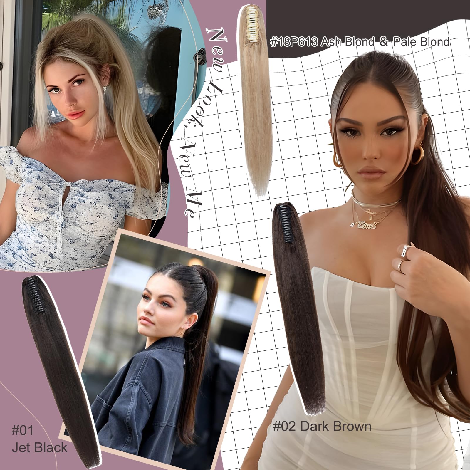 Elailite Haarverlängerung Echthaar Extensions Pferdeschwanz Ponytail Zopf 50cm 120g Haarteile mit Klammer Remy Glatt Human Hair 20 Zoll #1B Natürliches Schwarz