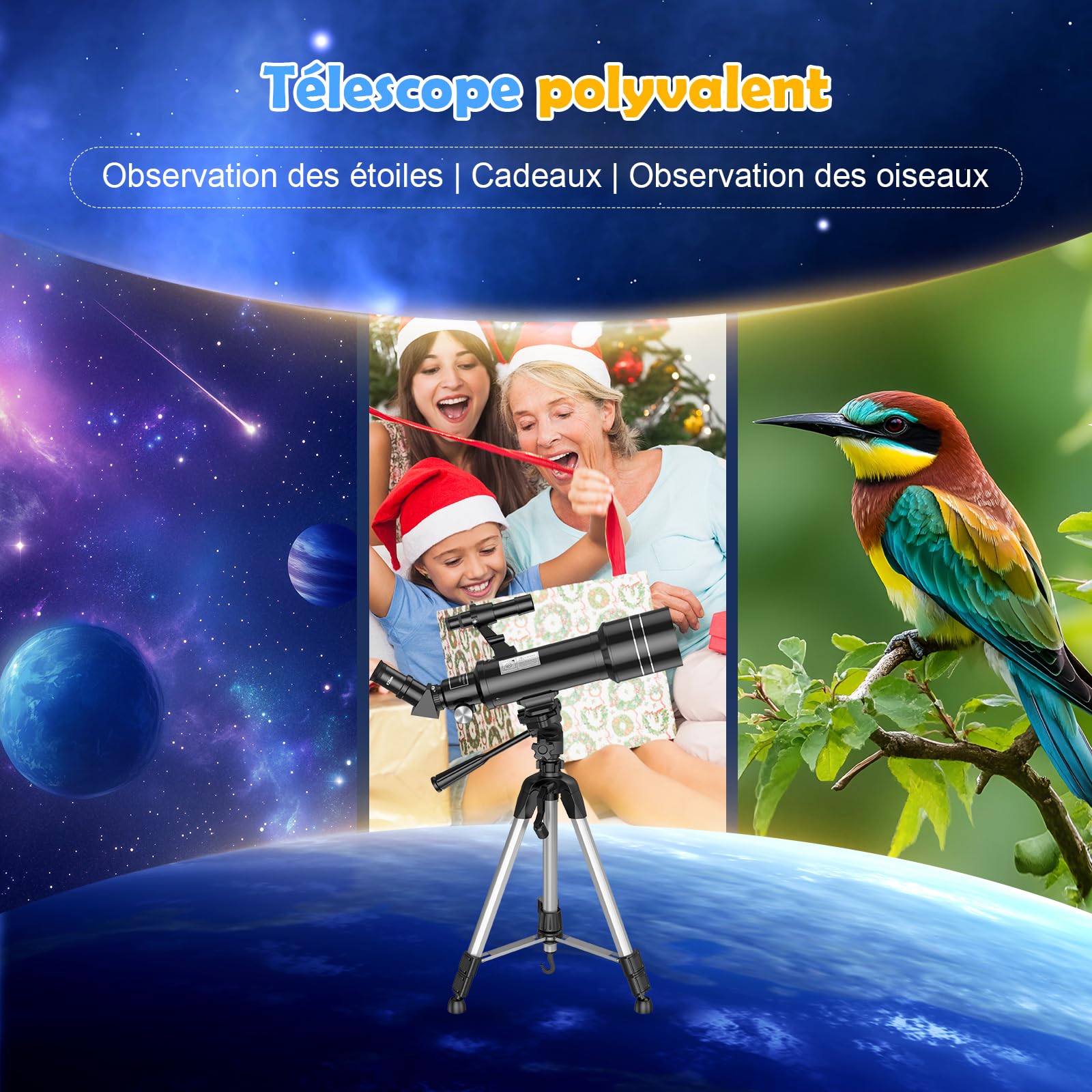 Telescopio Refractor Portátil de 70mm, óptica de Vidrio Totalmente Recubierta, Ideal para Niños y Principiantes, con de para Trípode, Filtro de Luna