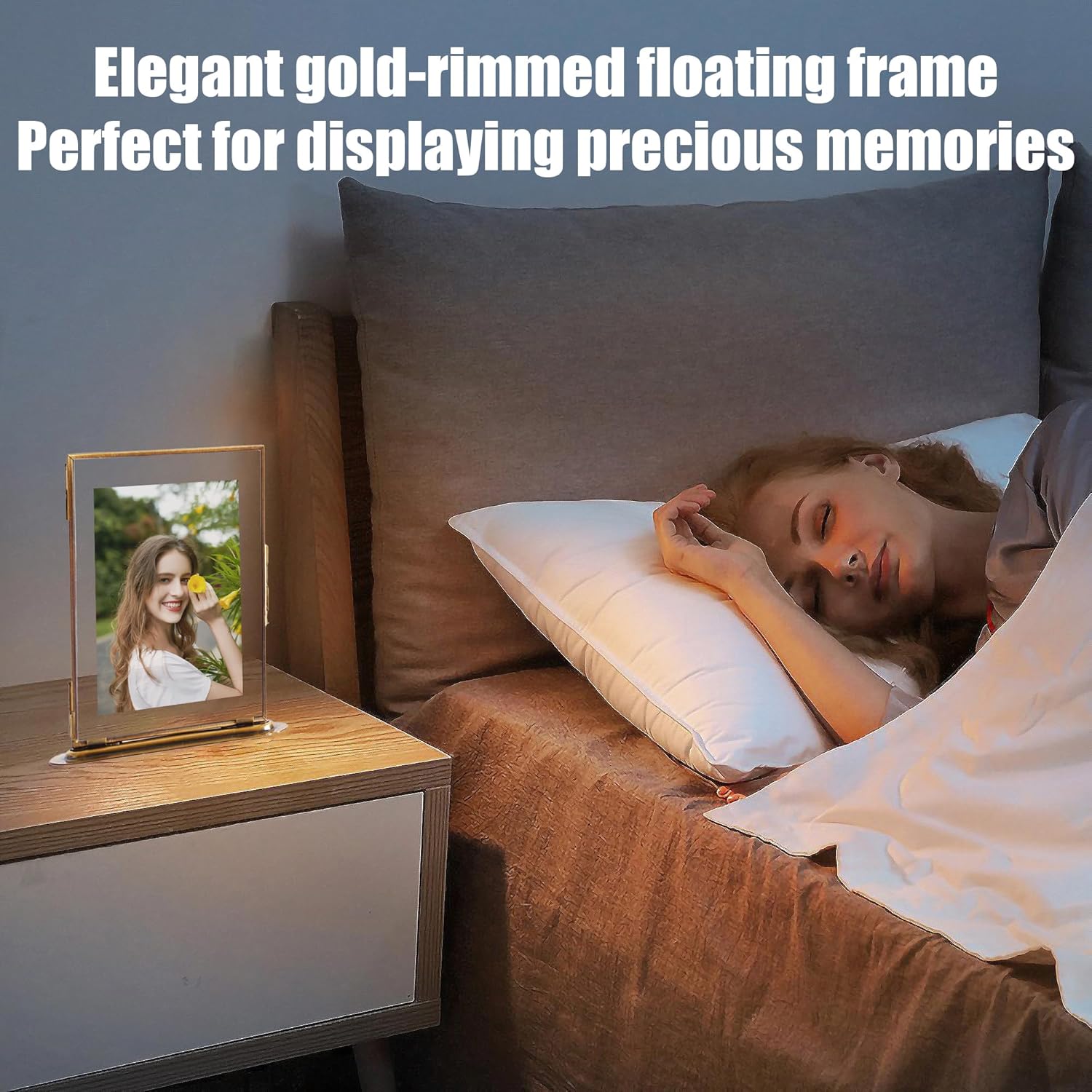 Gold Floating Picture Frame with Corner Bracket, Glass Display for Pressed Flowers, Photos, Art & Wedding Décor – Vertical Tabletop DIY Frame (4x6 Square)