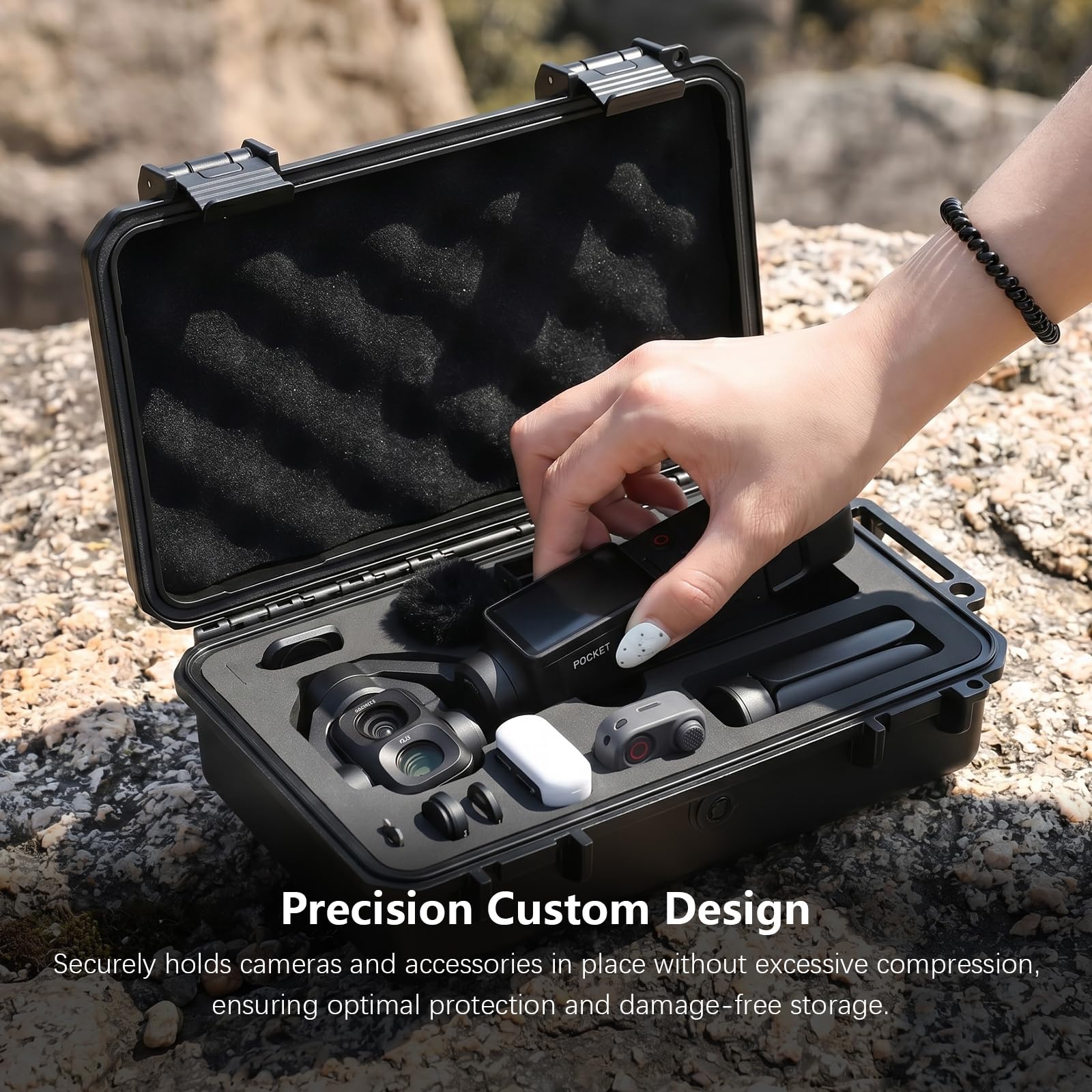 AMAZEAR Wodoodporna walizka na akcesoria i kamerę DJI Osmo Pocket 4, etui w twardym designie, specjalnie zaprojektowane dla zestawu Osmo Pocket 4 Diving Combo, z rzepem i karabinem