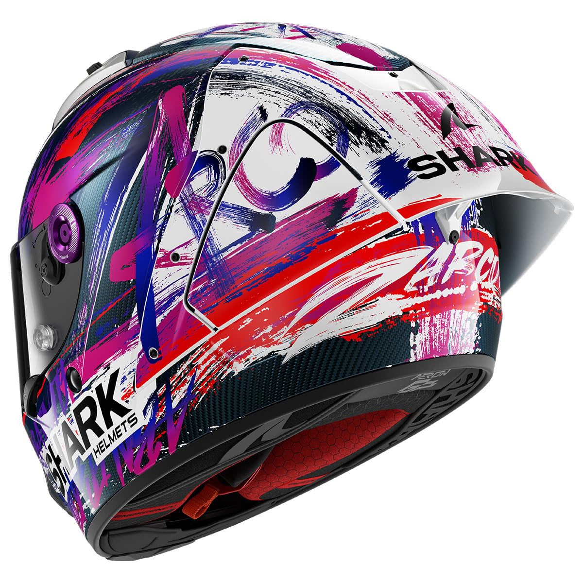 SHARK, Casque Moto Intégral AERON GP FIM Replica ZARCO SIGNATURE Carbon White Violet DWV, L