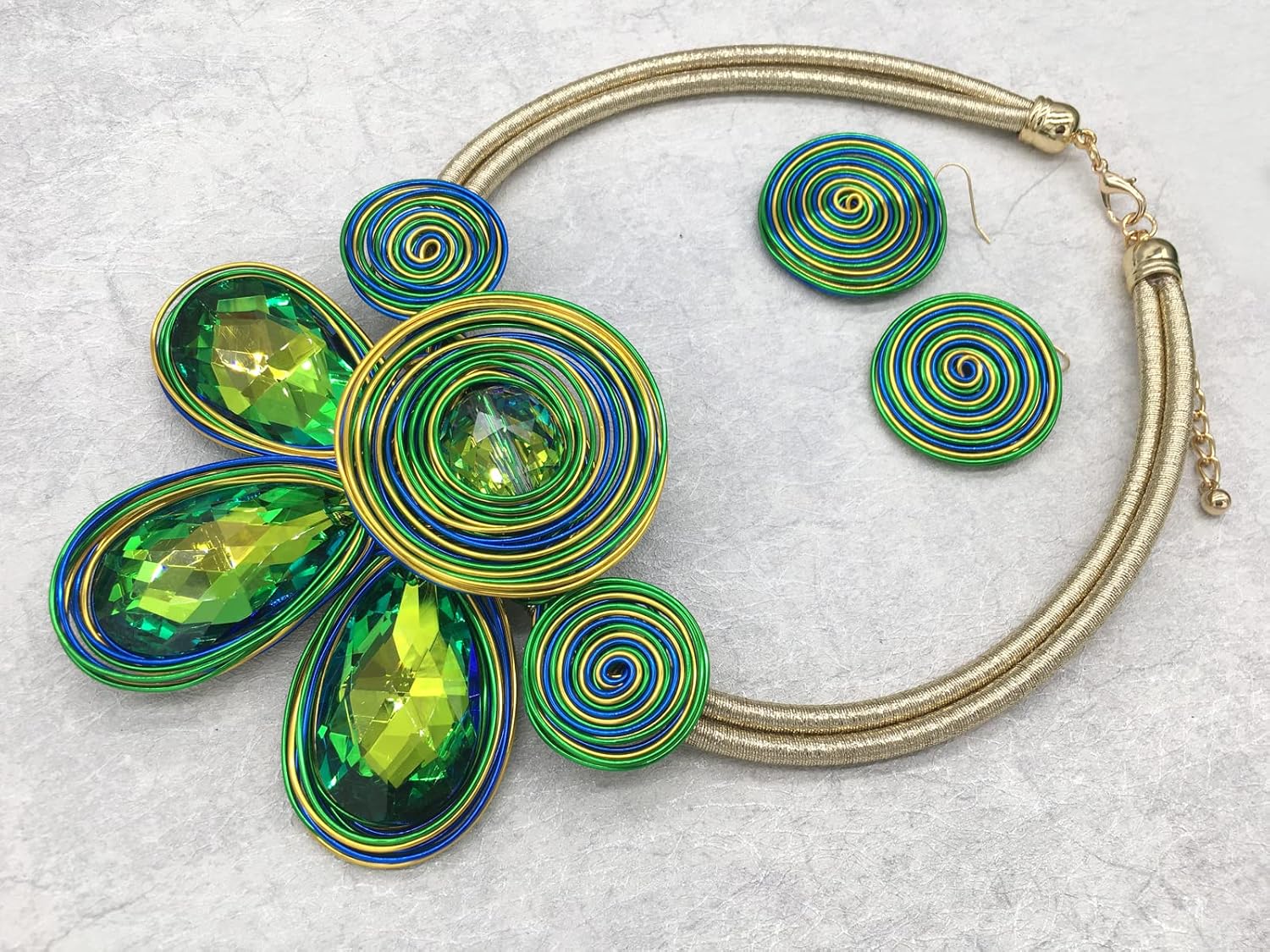 Chunky African Statement Necklace For Women Tribal Fashion Costume Jewelry Earring Sets Unique Colorful Big Rhinestone Crystal Pendent Collar Choker Bib Handmade - Image 3