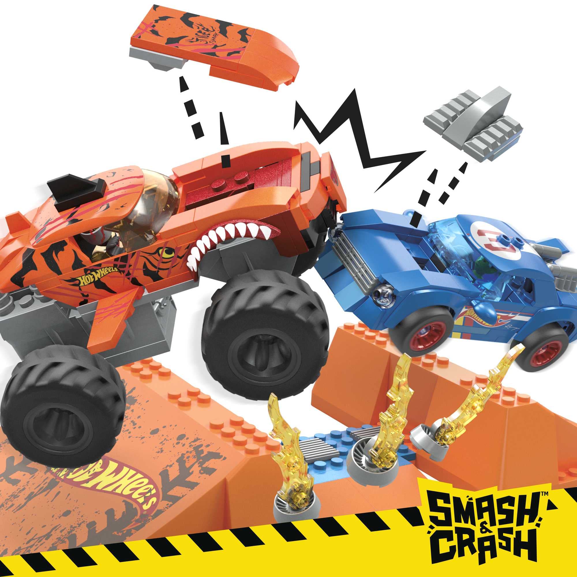 Mega Hot Wheels Coffret de Construction de 226 pièces Hot Wheels Parcours Tiger Shark Chocs et Fracas avec 1 Mini-Figurine de Chauffeur et 1 aileron de Requin, Jouet Enfant, Dès 5 Ans, HKF88