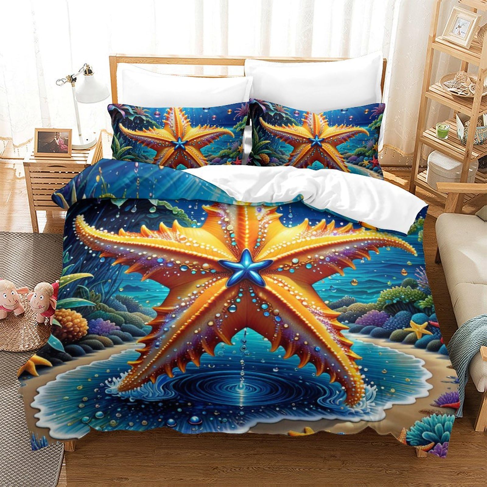 Parure housse de couette King 220x240cm Les Stars lit microfibre sans pli