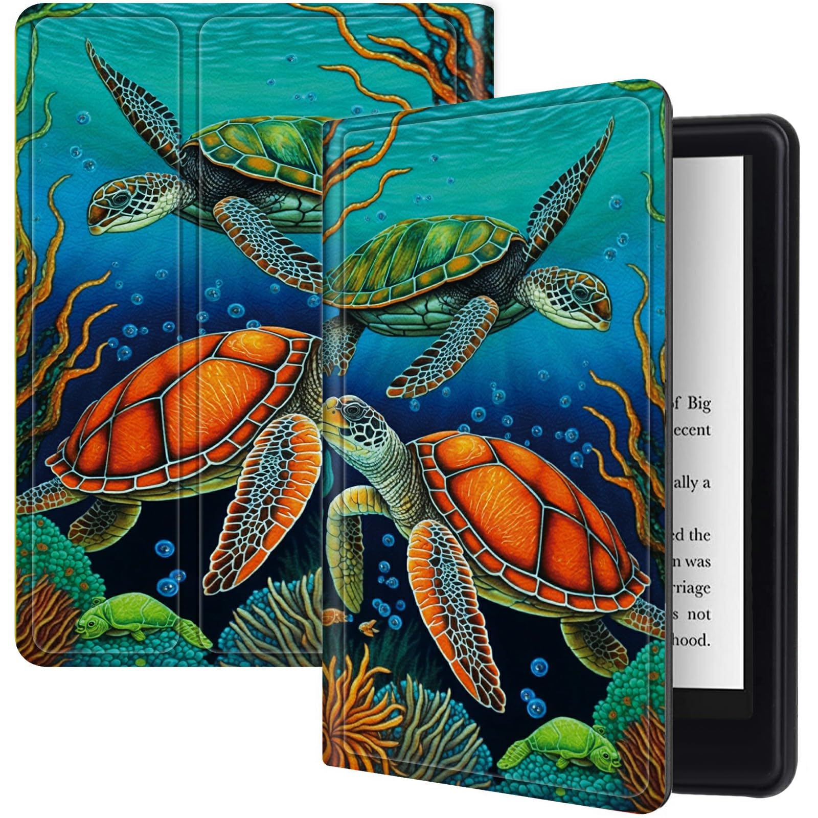 Turtles Case for All-New 6" Kindle (11th Generation, 2022 Release), Shockproof PU Leather Folding Stand Slim Case with Auto Sleep/Wake for Kindle 11th 2022