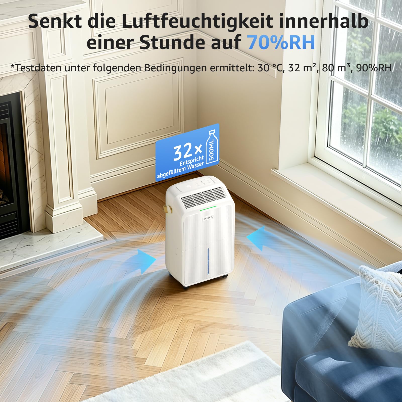 KNKA Luftentfeuchter, 16 L/T, Energiesparender Entfeuchter, Leiser Raumentfeuchter, 3,3 L Wassertank, Schlafmodus, LED-Feuchtigkeitsanzeige in Echtzeit, 100 m³ (35 m²), für Waschküche, Wohnung, Keller