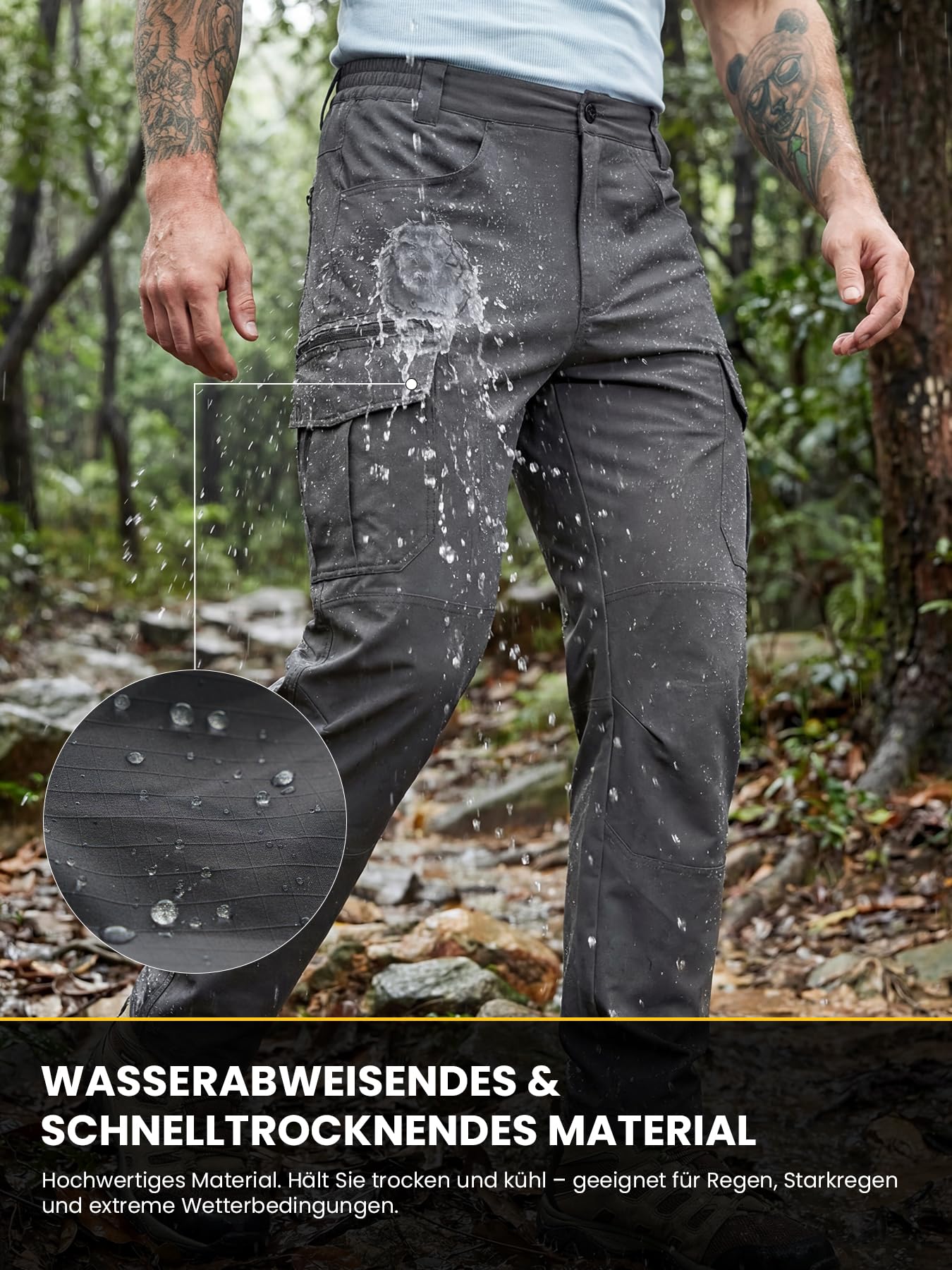 Pantalon de randonnée pour homme - Pantalon cargo léger - Imperméable - Séchage rapide - Stretch