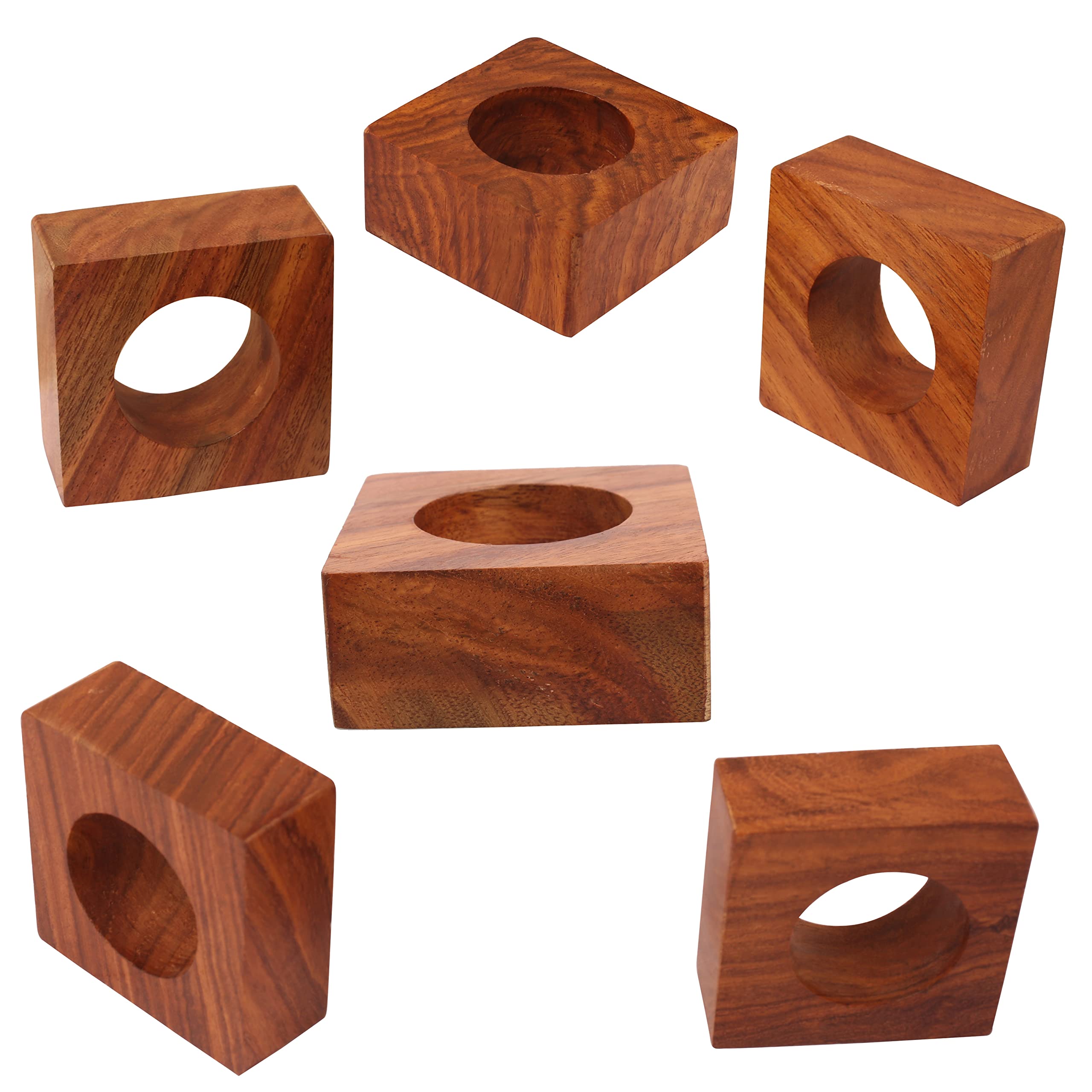 Servilleteros de Madera Natural finamente Hechos a Mano con Forma Cuadrada de Gran tamaño para Mesa de Comedor en Tono Natural (Juego de 6).
