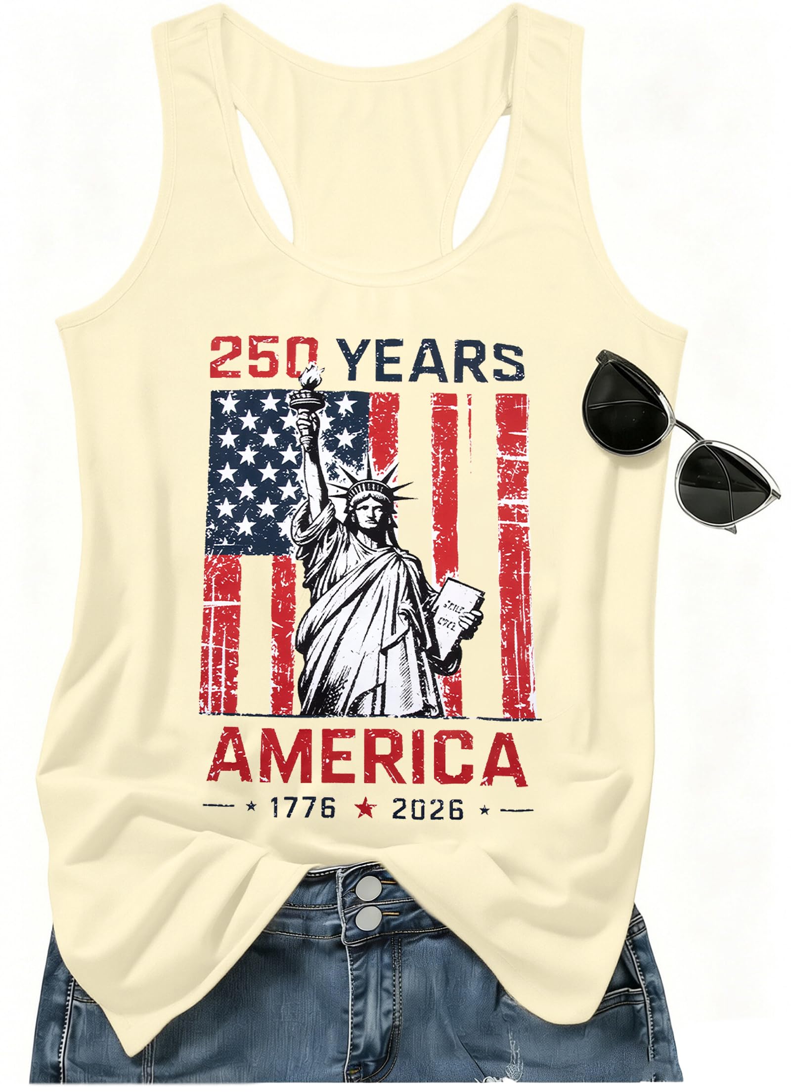 250 Anniversary USA Tank Top - 250th American Flag Shirts Statue of Liberty Sleeveless Tees 4. Juli Outfits