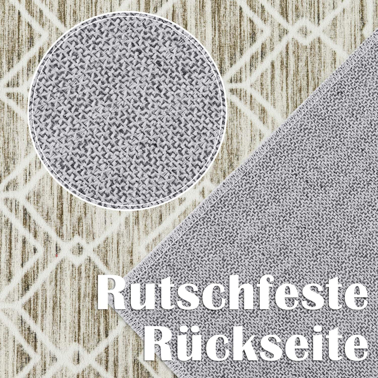 TOPICK Teppich Waschbar Boho Eingangsbereich Marokkanischer Niedrigfloriger Geometrischer Fleckenabweisend, rutschfest Ultradünner für Küche Schlafzimmer Bauernhaus Badezimmer Tür 120x180(cm) Braun
