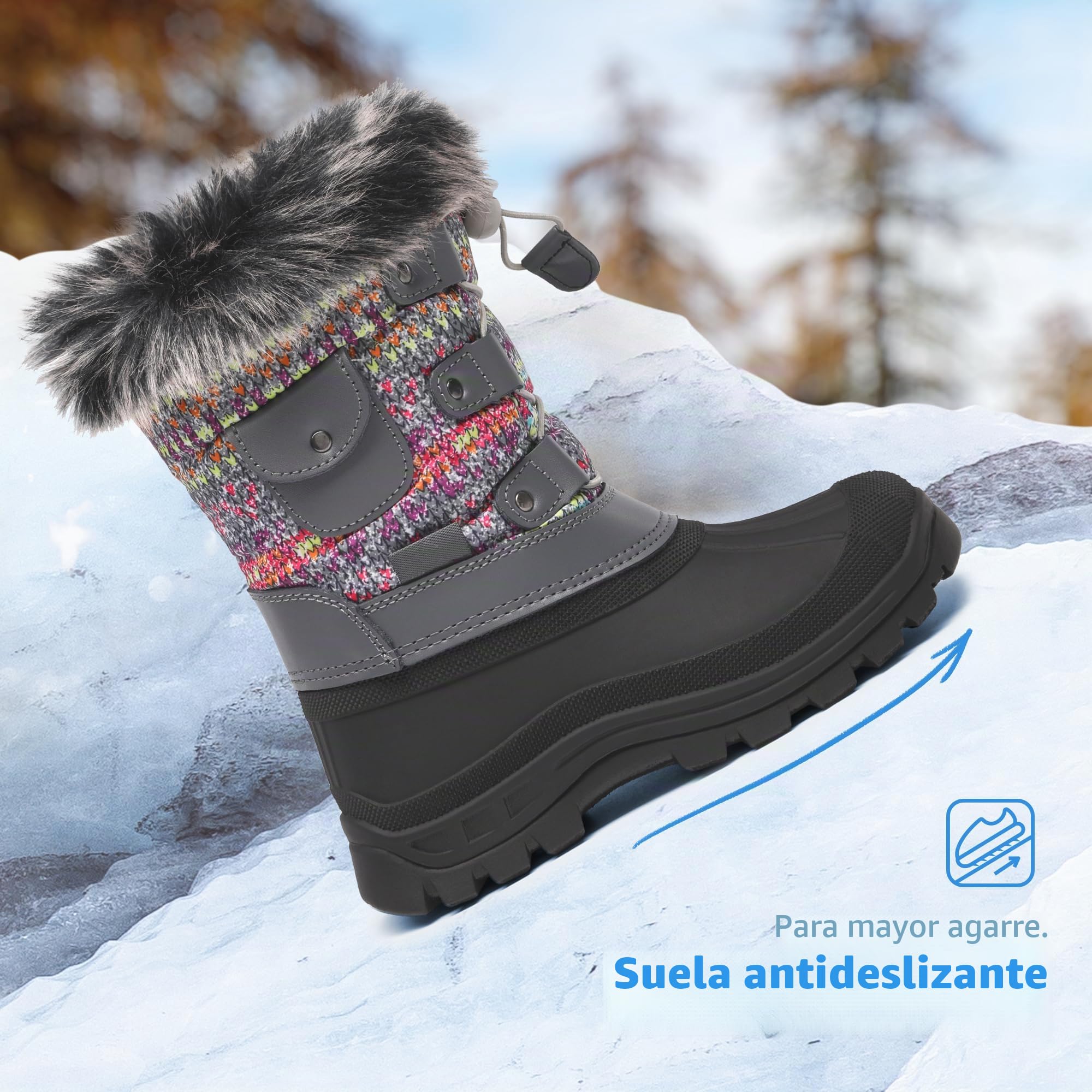 DREAM PAIRS Kids Botas de Nieve Invierno Ninos con Forro Calido Zapatos de Senderismo con Cordones Impermeables Acolchados Pesados KSNOW