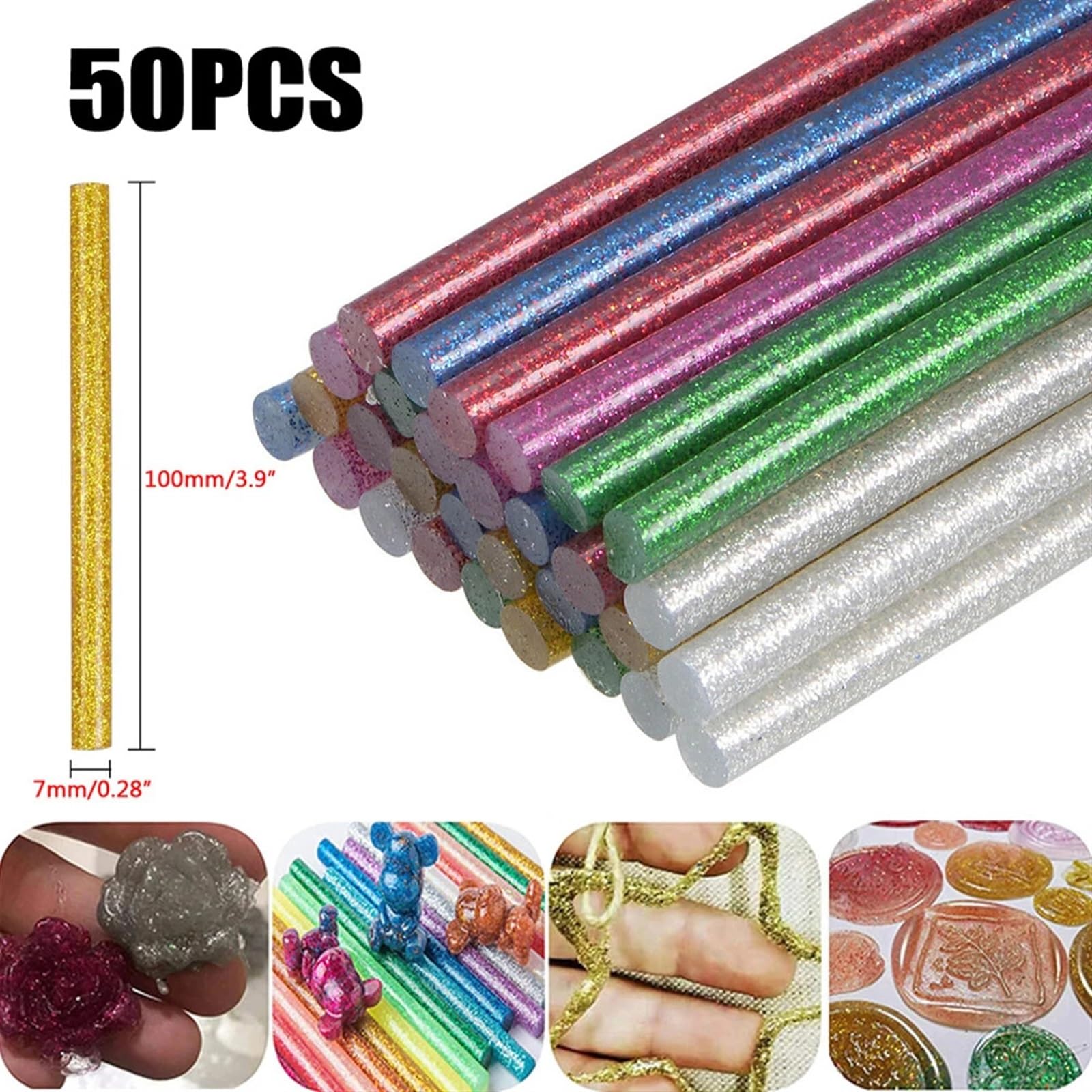 Bâtons de Colle Chaude Lot de 50 bâtons de Colle thermofusible colorés for Outil de réparation d'album d'artisanat, bâtons de Colle à Paillettes, Colle thermofusible 7 × 100 mm