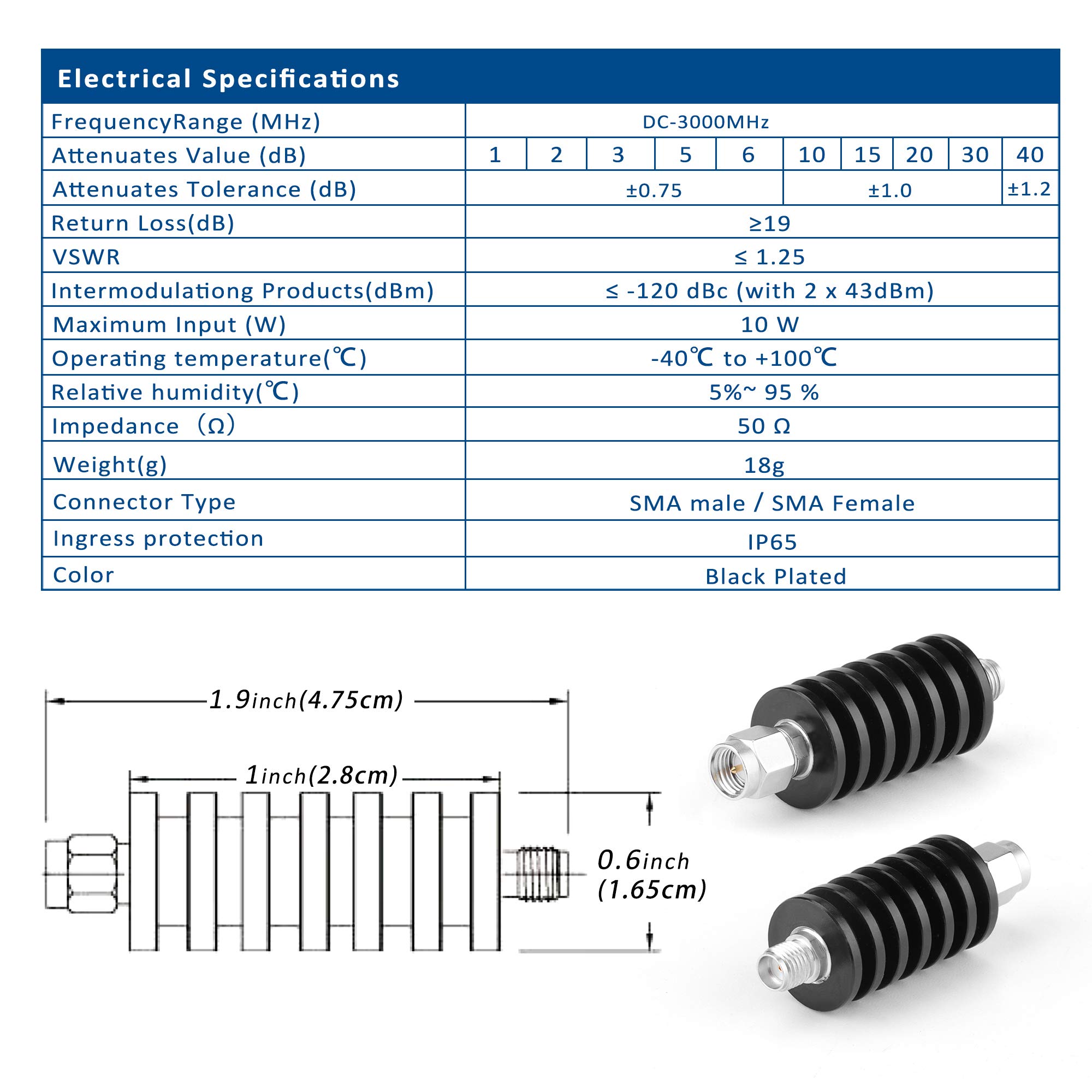 Telituny 3 Stück SMA Dämpfungsglied 6,0 GHz 50Ω - HF Koaxialdämpfer Für Elektrische Einsätze
