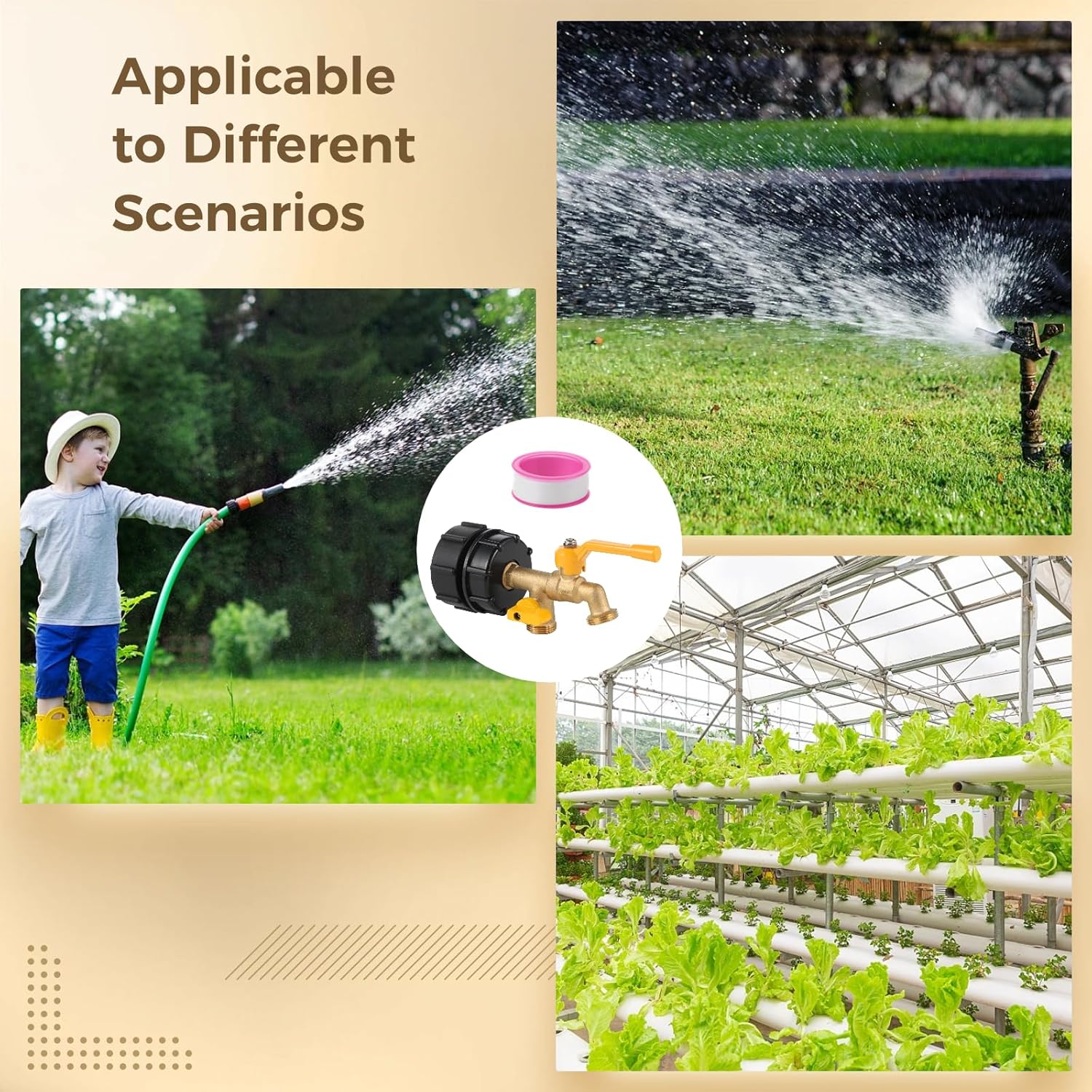 [275-330 Gallon] 2 in 1 Double Faucet IBC Tote Tank Faucet Adapter with G1/2 Thread, IBC Water Tank Fittings, 2.36" Thread Connectors with 2 Faucets for Garden Hose