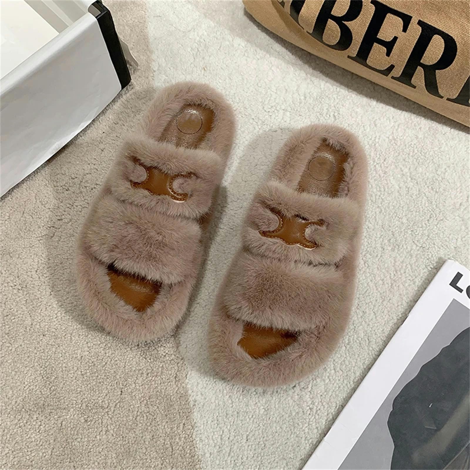 TEidea Kapcie na jesień i zimę ciepłe kapcie - modne i wygodne buty z grubym dnem dla kobiet, Brązowy, 40(inner 25 cm)