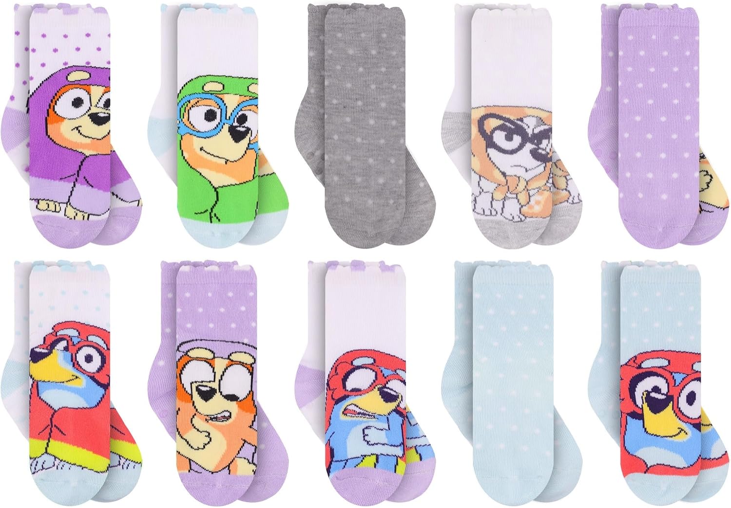 Bluey Socks 10 Pack Toddler Socks with Grips for Boys and Girls 2T–4T – Non Slip Crew Socks – Great Gifts Set
