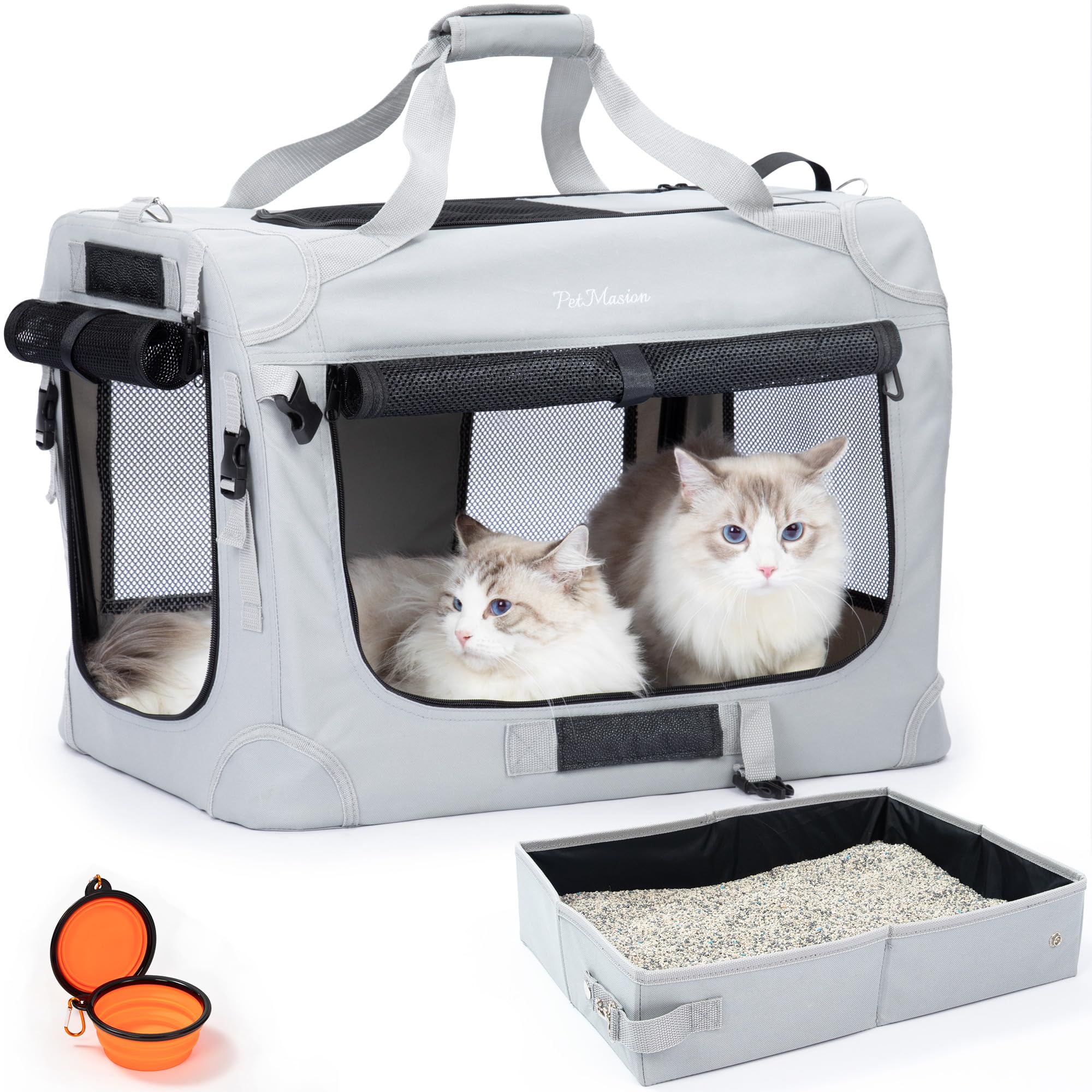 PetMasion Extra Large Cat Carrier for 2 Cats, Soft Pet Car Travel XL Bag for Large Big Cat 20lbs+, for Two Cats Long Trips Ride 24"x16.5"x16.5" with Litter Box