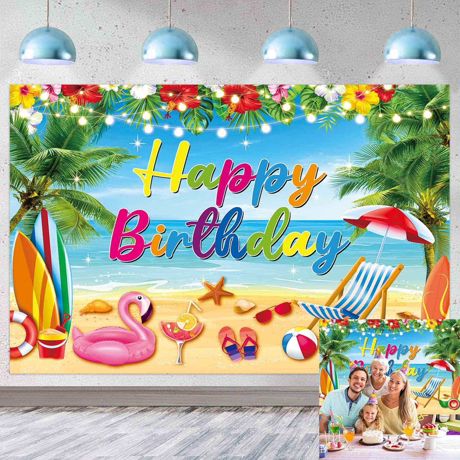 Summer Themed Birthday Backdrop Hawaiian Blue Sky Beach Photography Background Aloha Luau Party Banner Tropical Seaside Birthday Baby Shower